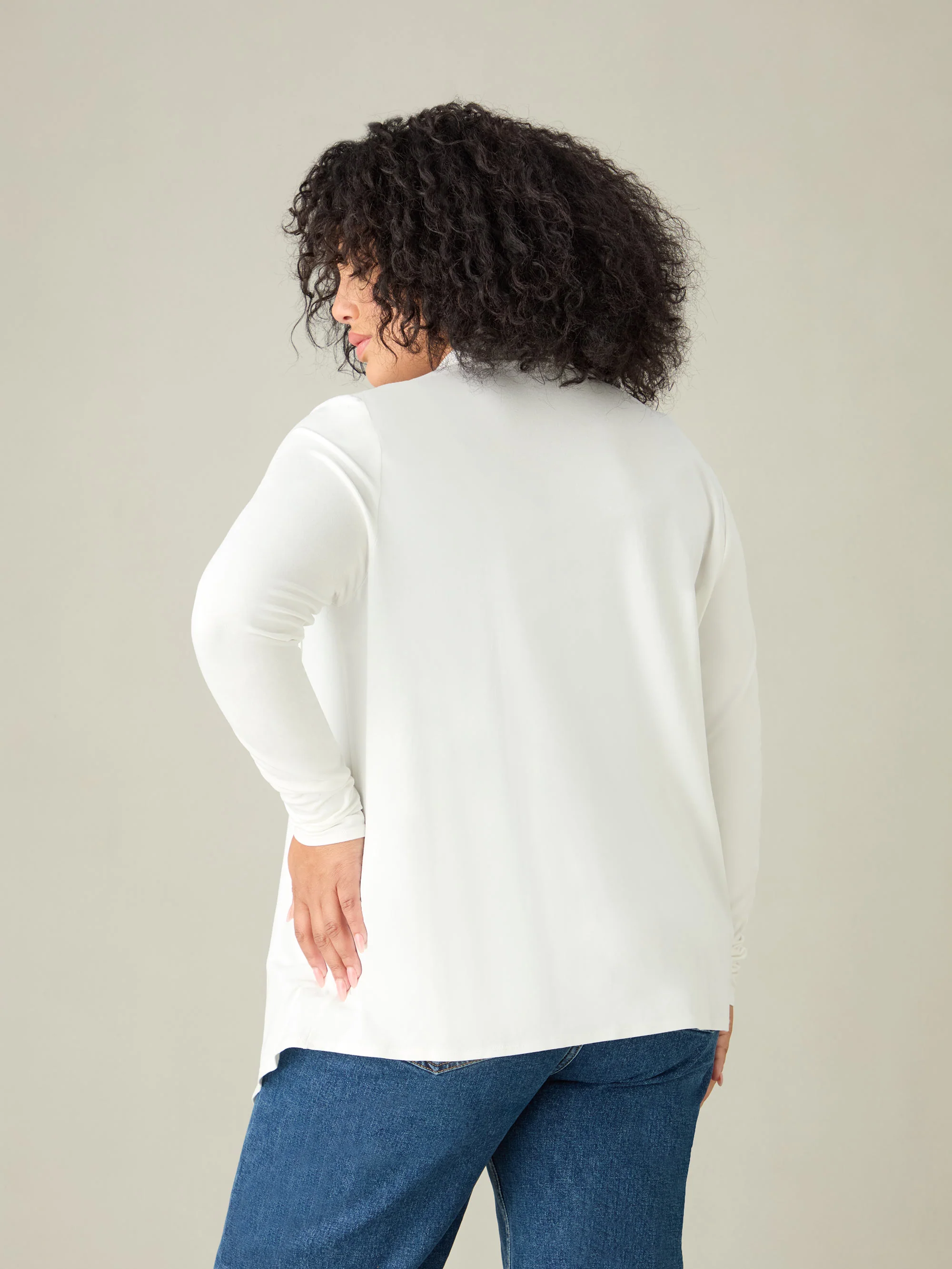 White Jersey Waterfall Cardigan - Image 3