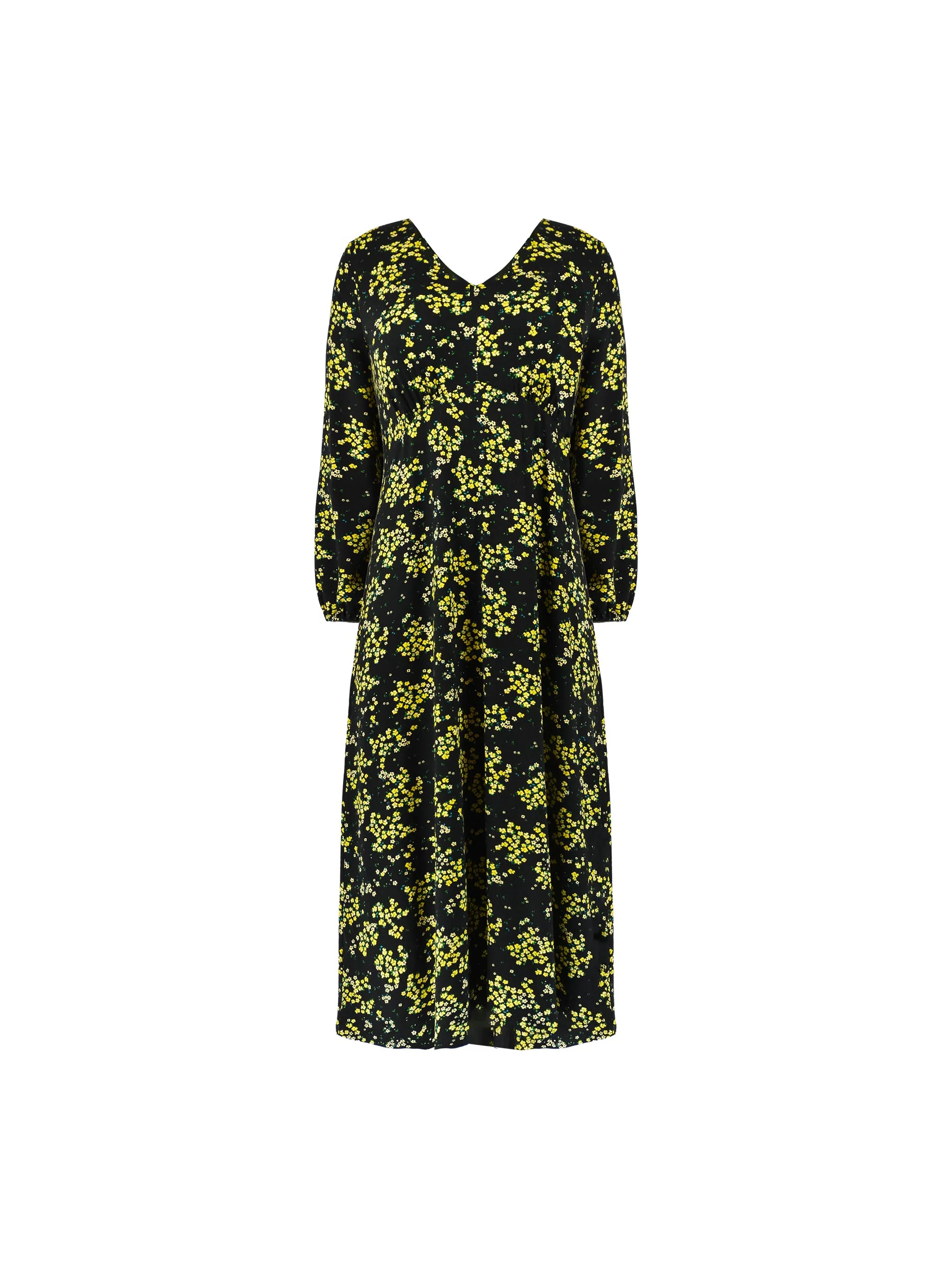 Petite Yellow Ditsy Print Jersey Gathered Waist Midi Dress - Image 5