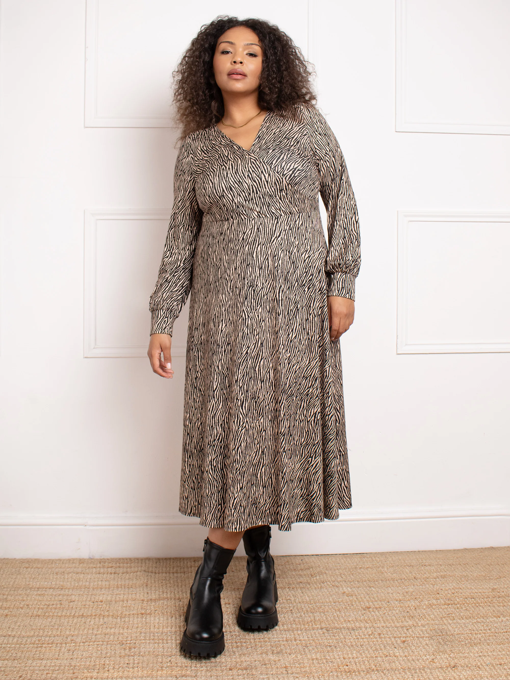 Petite Zebra Wrap Dress With Blouson Sleeves - Image 3
