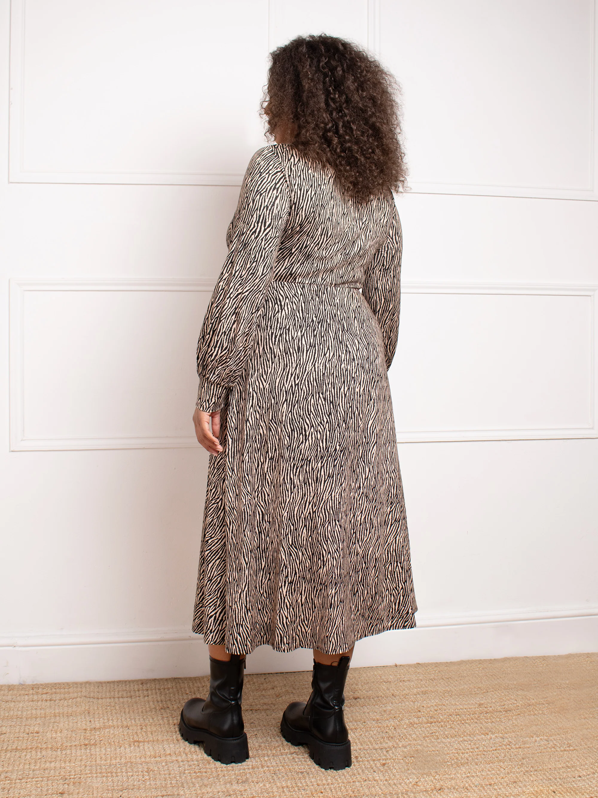 Petite Zebra Wrap Dress With Blouson Sleeves - Image 4