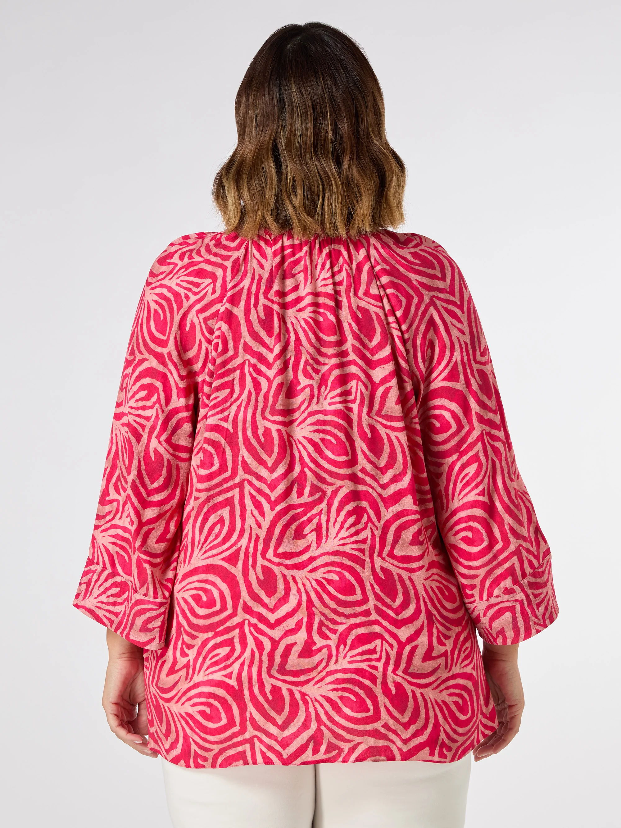 Pink Abstract Cropped Sleeve Blouse - Image 3