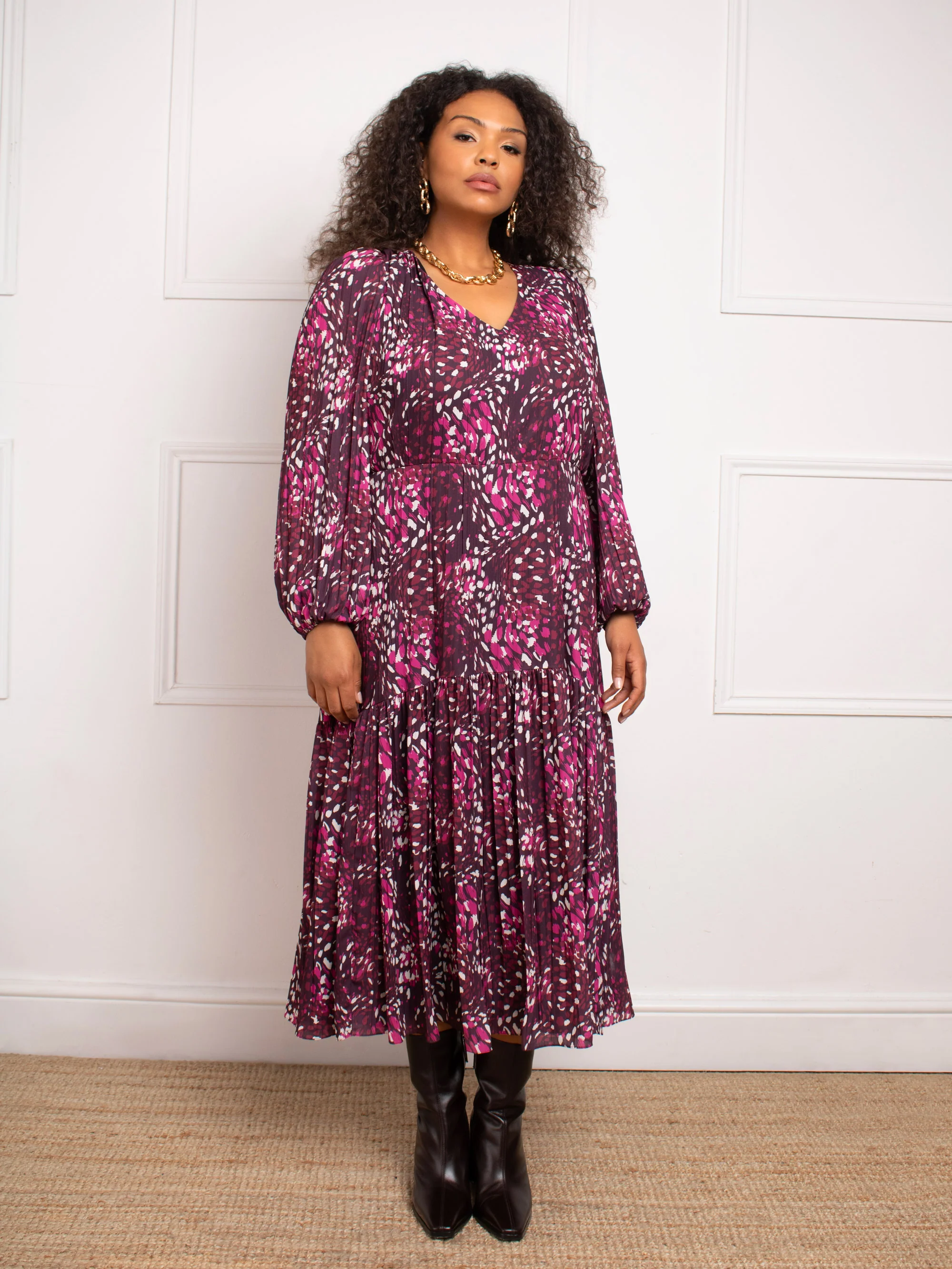 Pink Abstract Print Midaxi Dress - Image 3