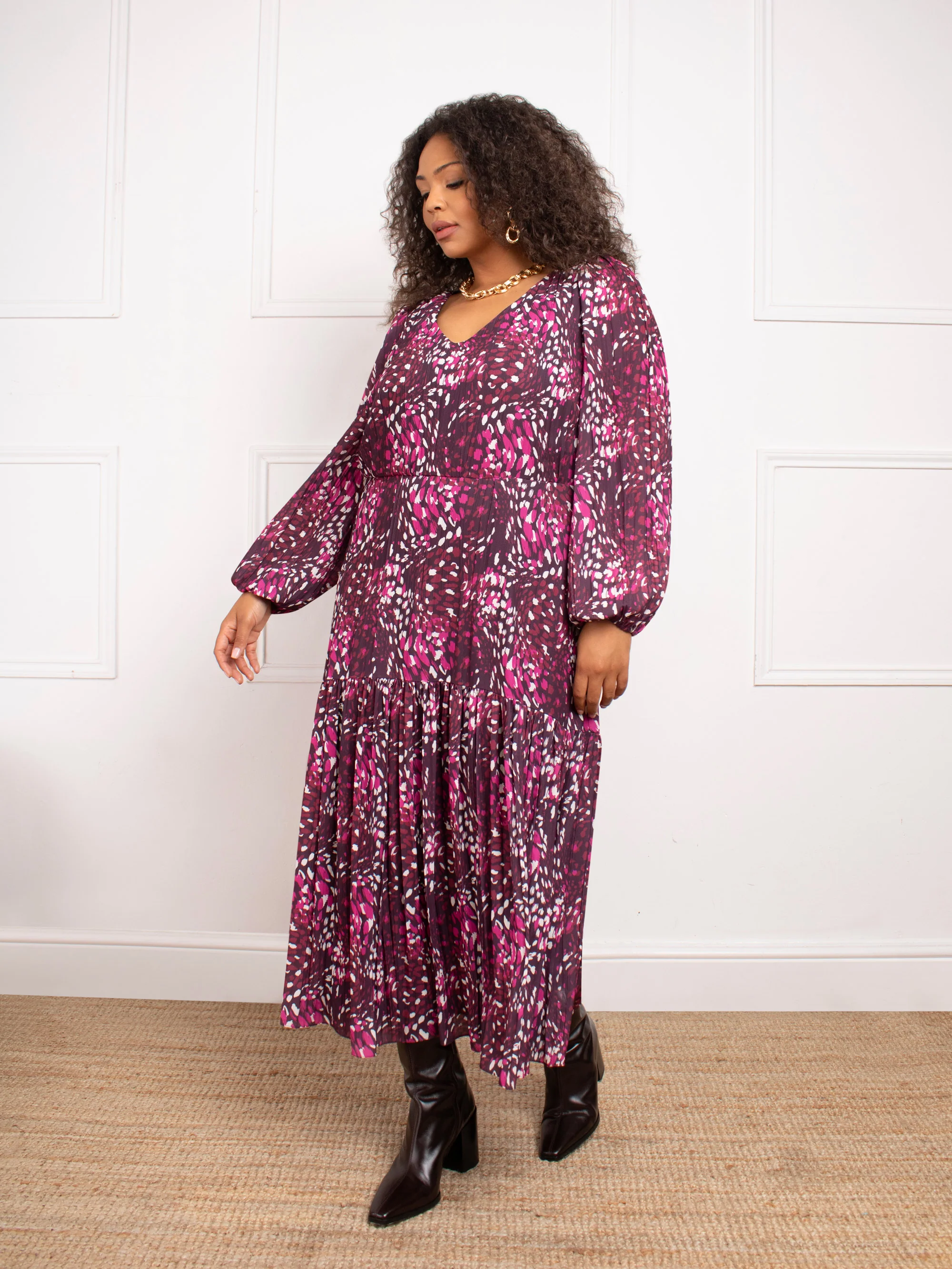 Pink Abstract Print Midaxi Dress - Image 4