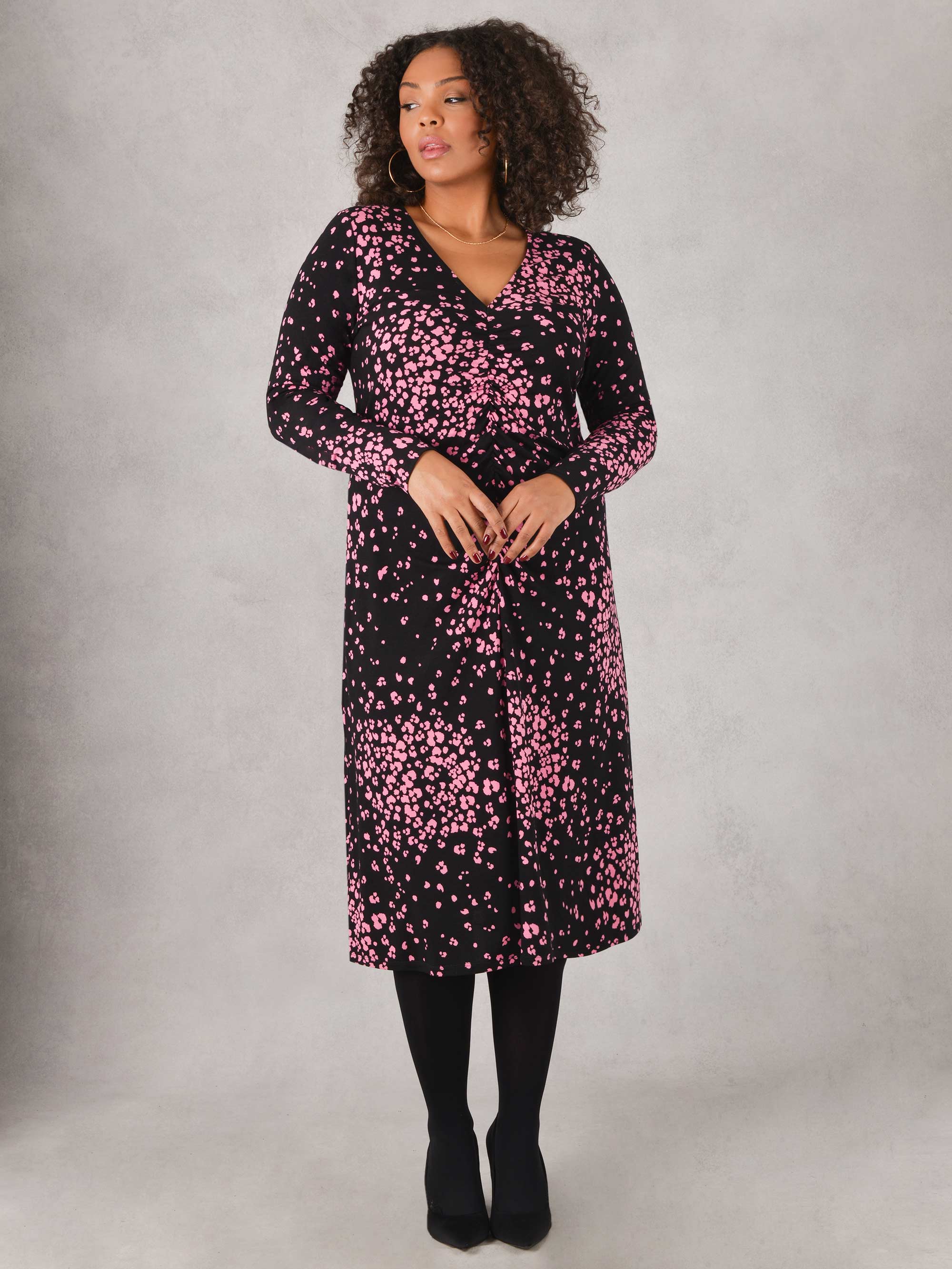 Pink Animal Print Ruched Jersey Midi Dress - Image 5