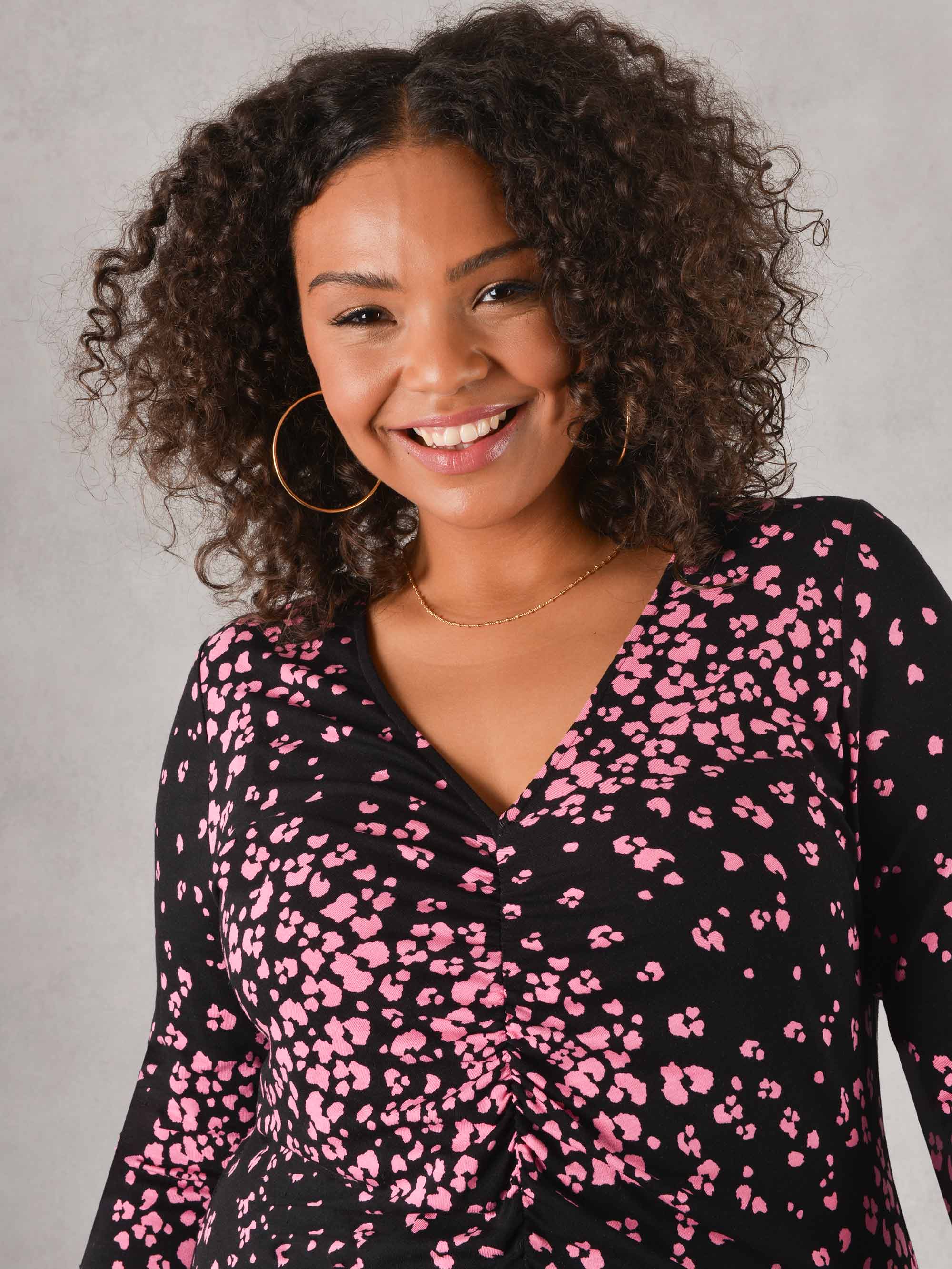 Pink Animal Print Ruched Jersey Midi Dress - Image 6
