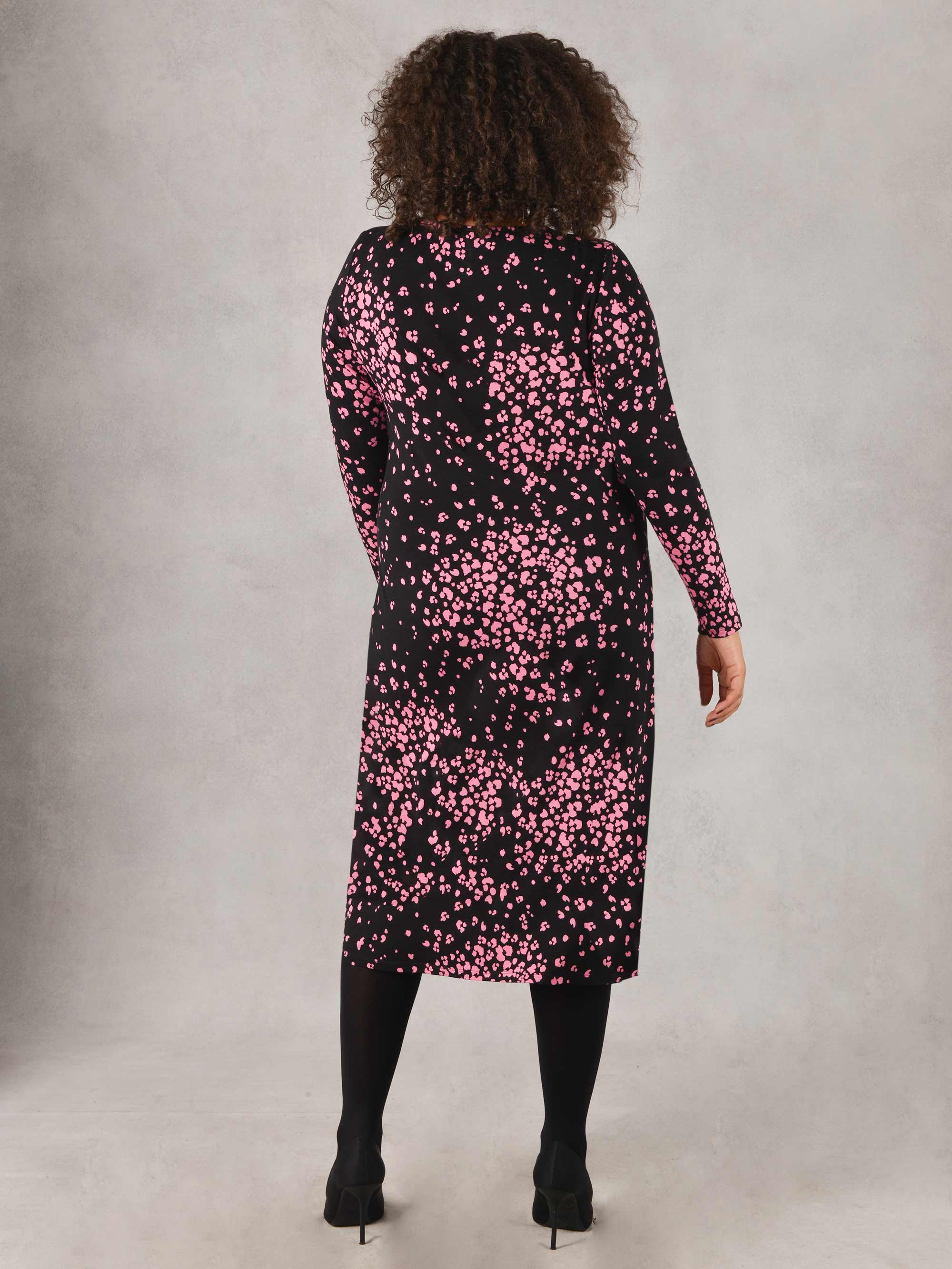 Pink Animal Print Ruched Jersey Midi Dress - Image 7