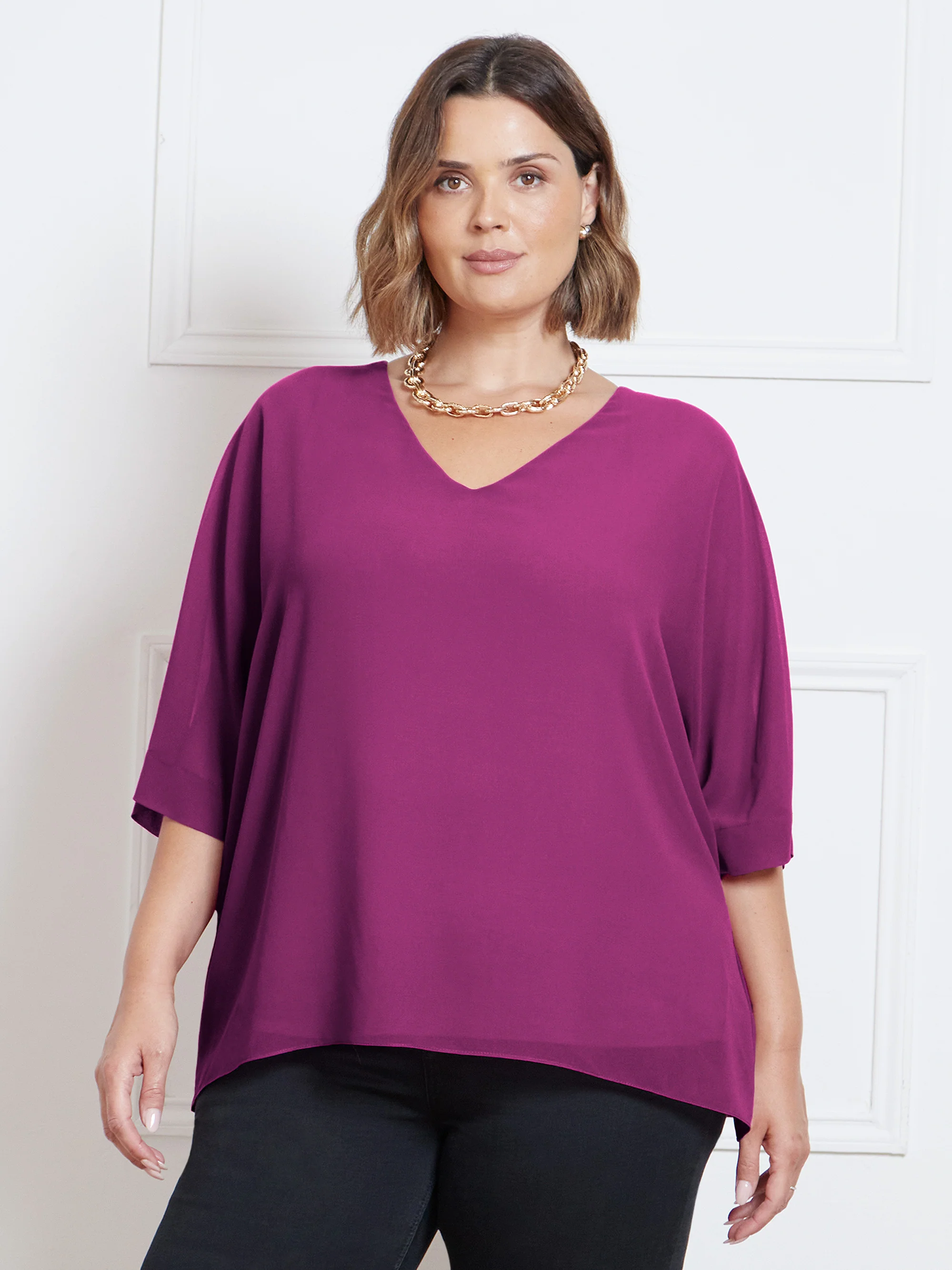 Pink Chiffon V-Neck Overlay Top - Image 2