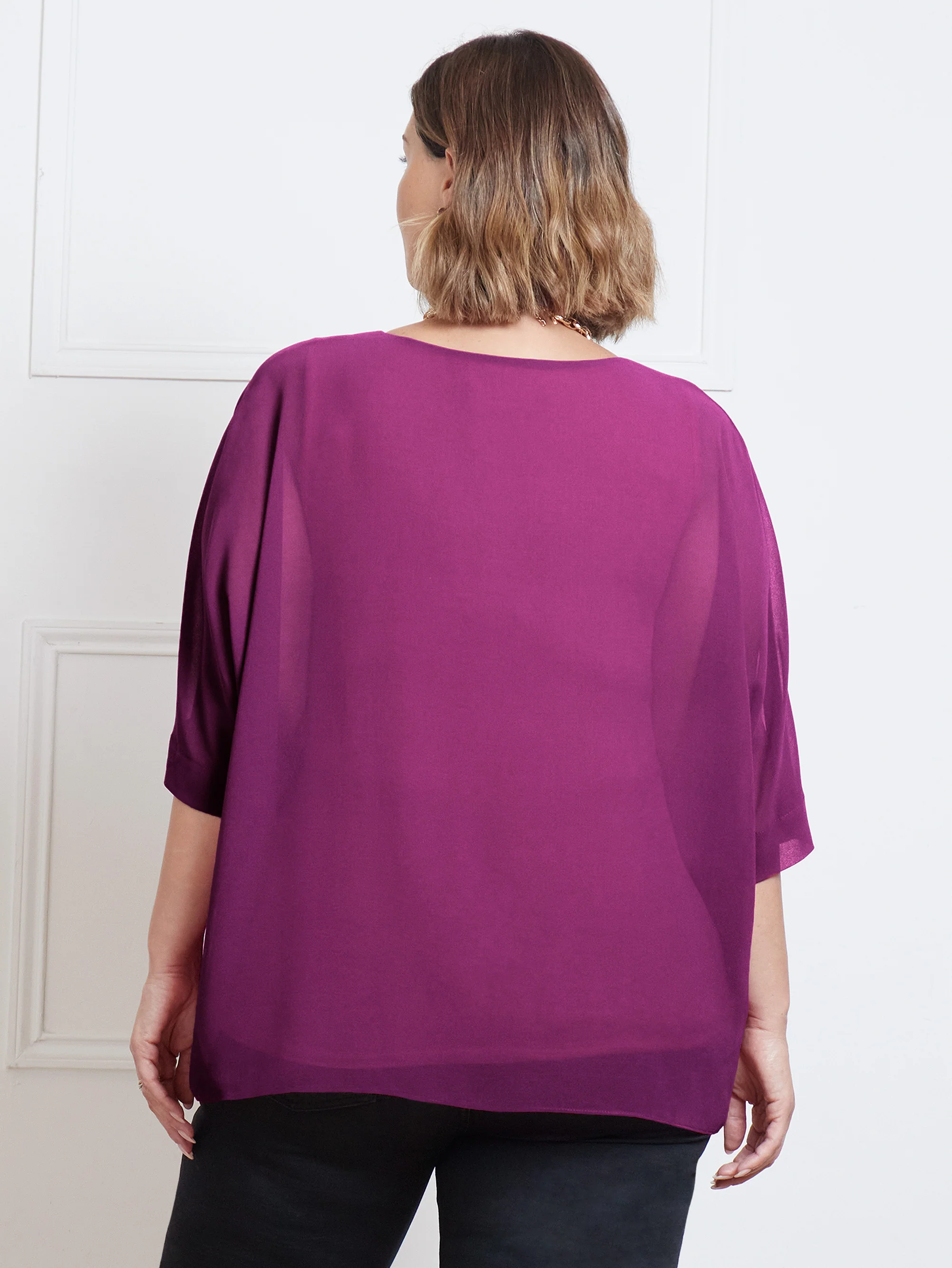 Pink Chiffon V-Neck Overlay Top - Image 3