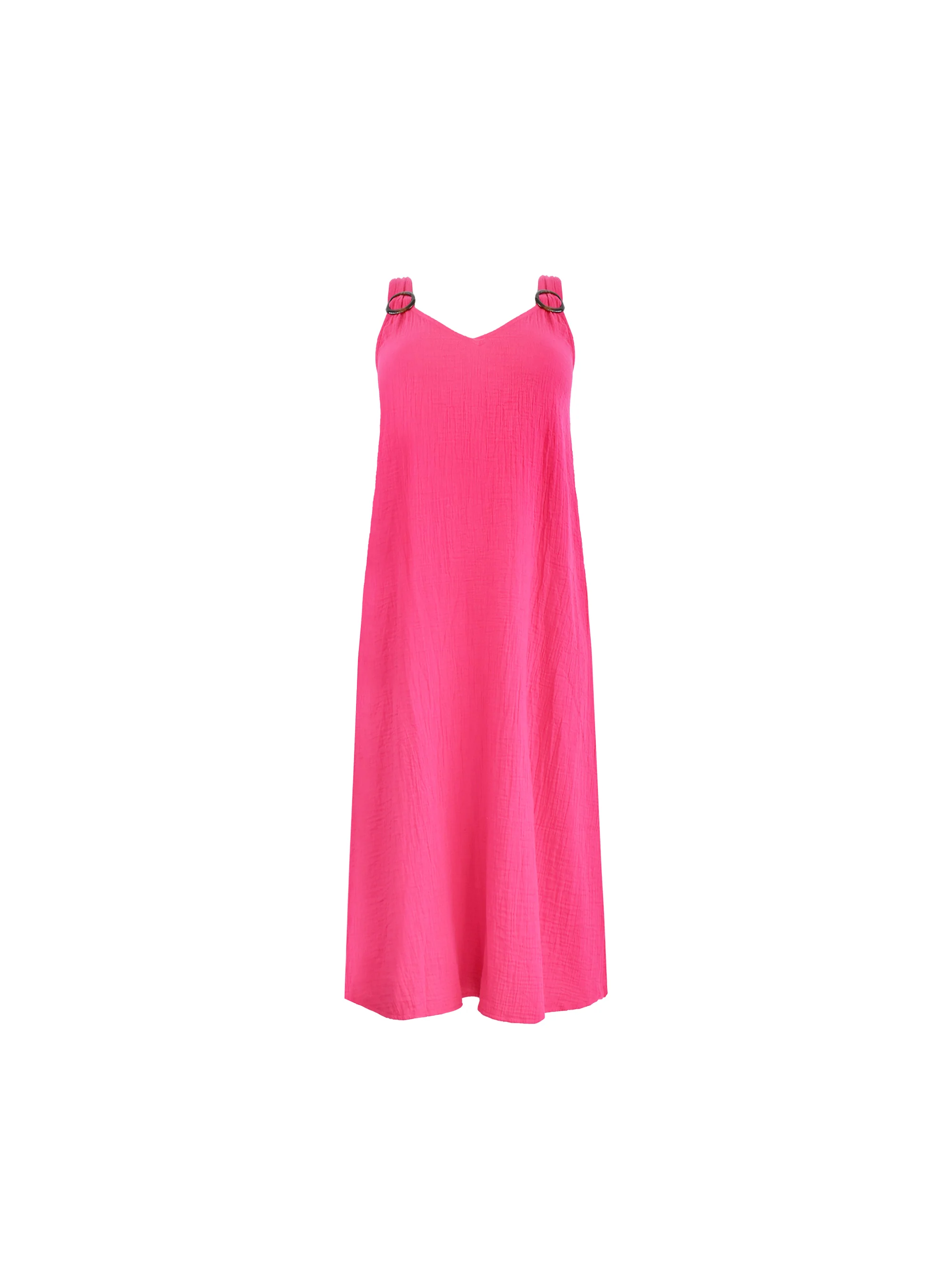 Pink Cotton Crinkle Ring Detail Dress - Image 7