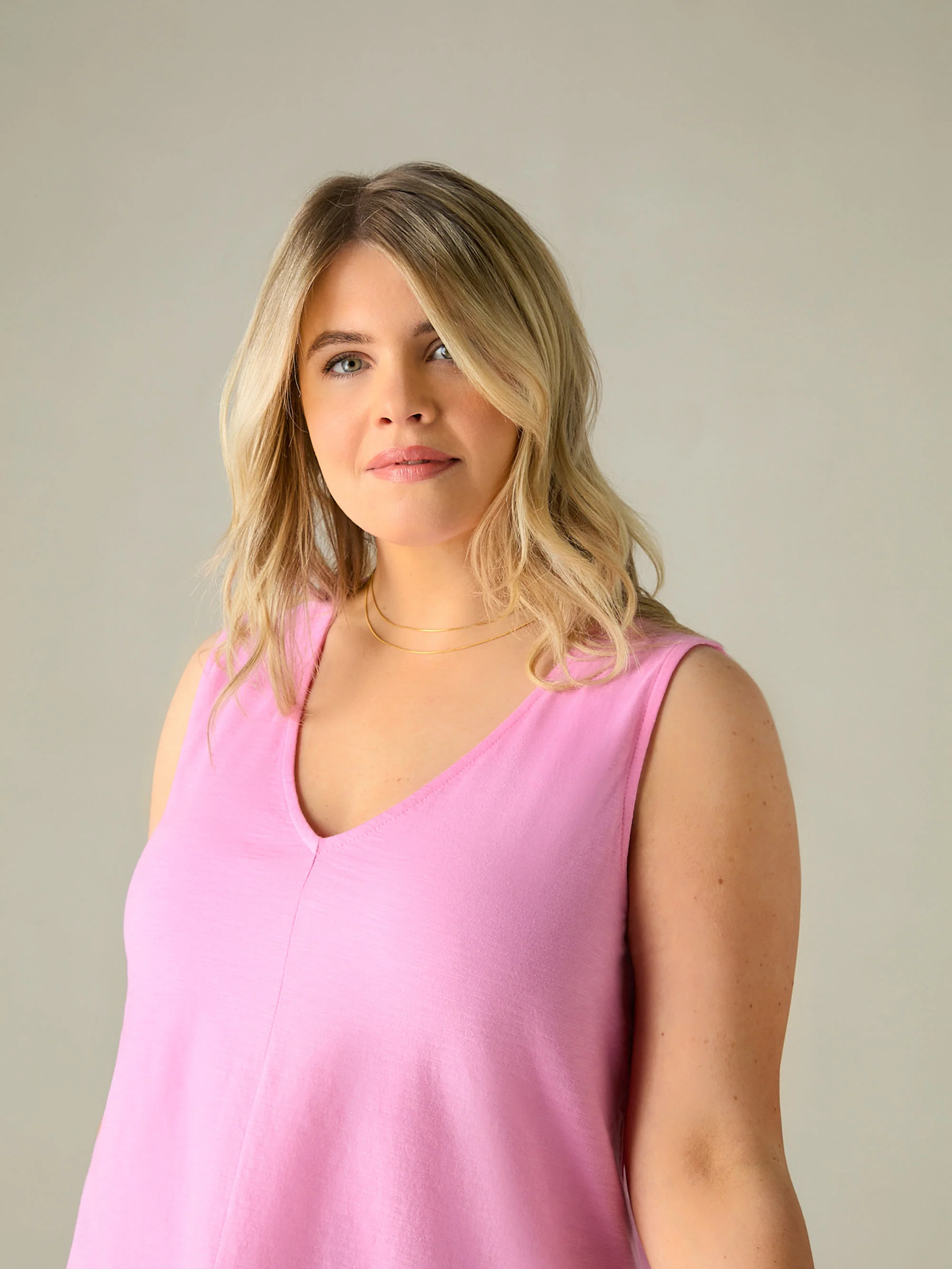 Pink Cotton Slub V-Neck Vest Top - Image 2