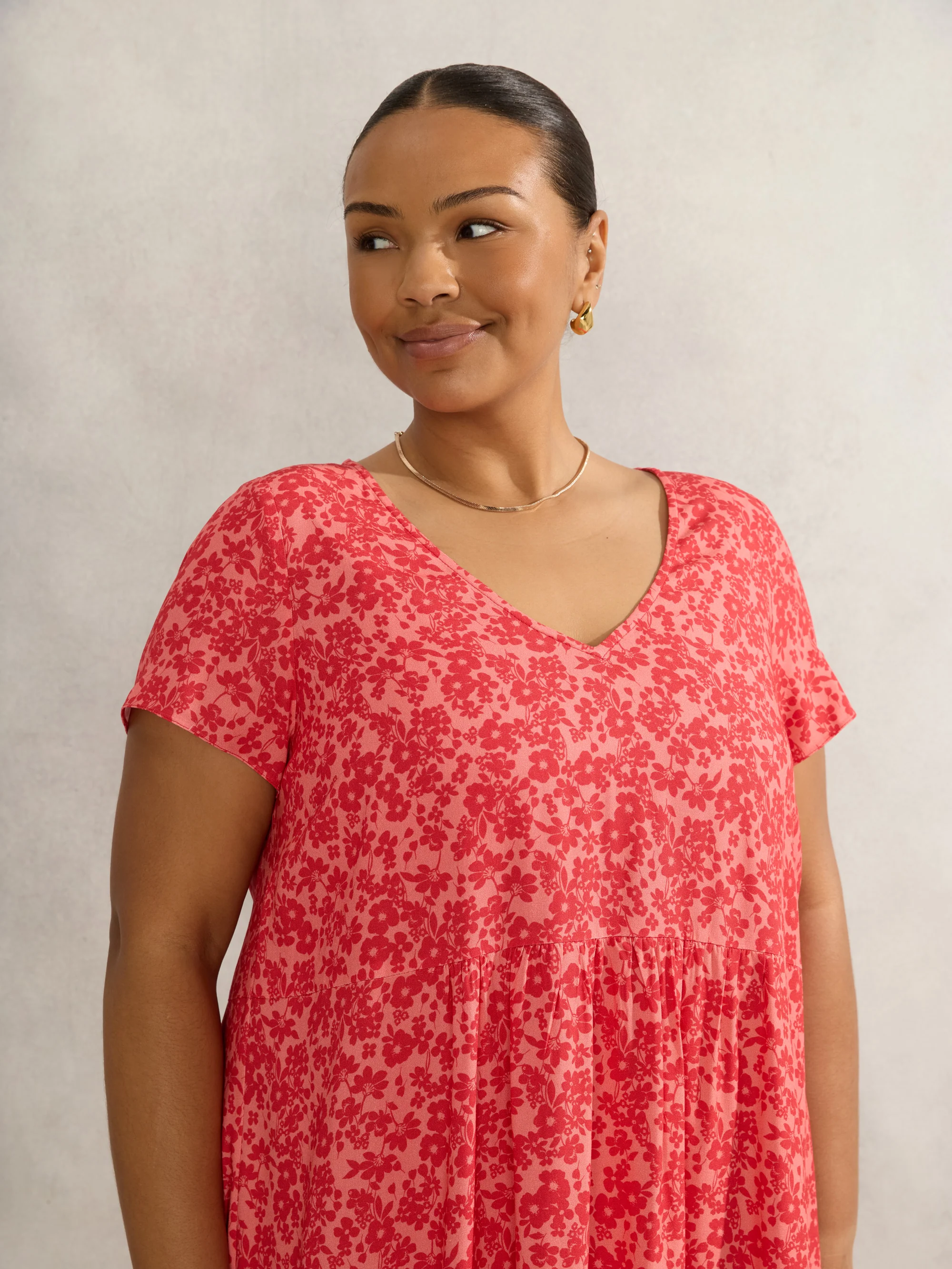 Pink Ditsy Short Sleeve Midi Dress - Image 3