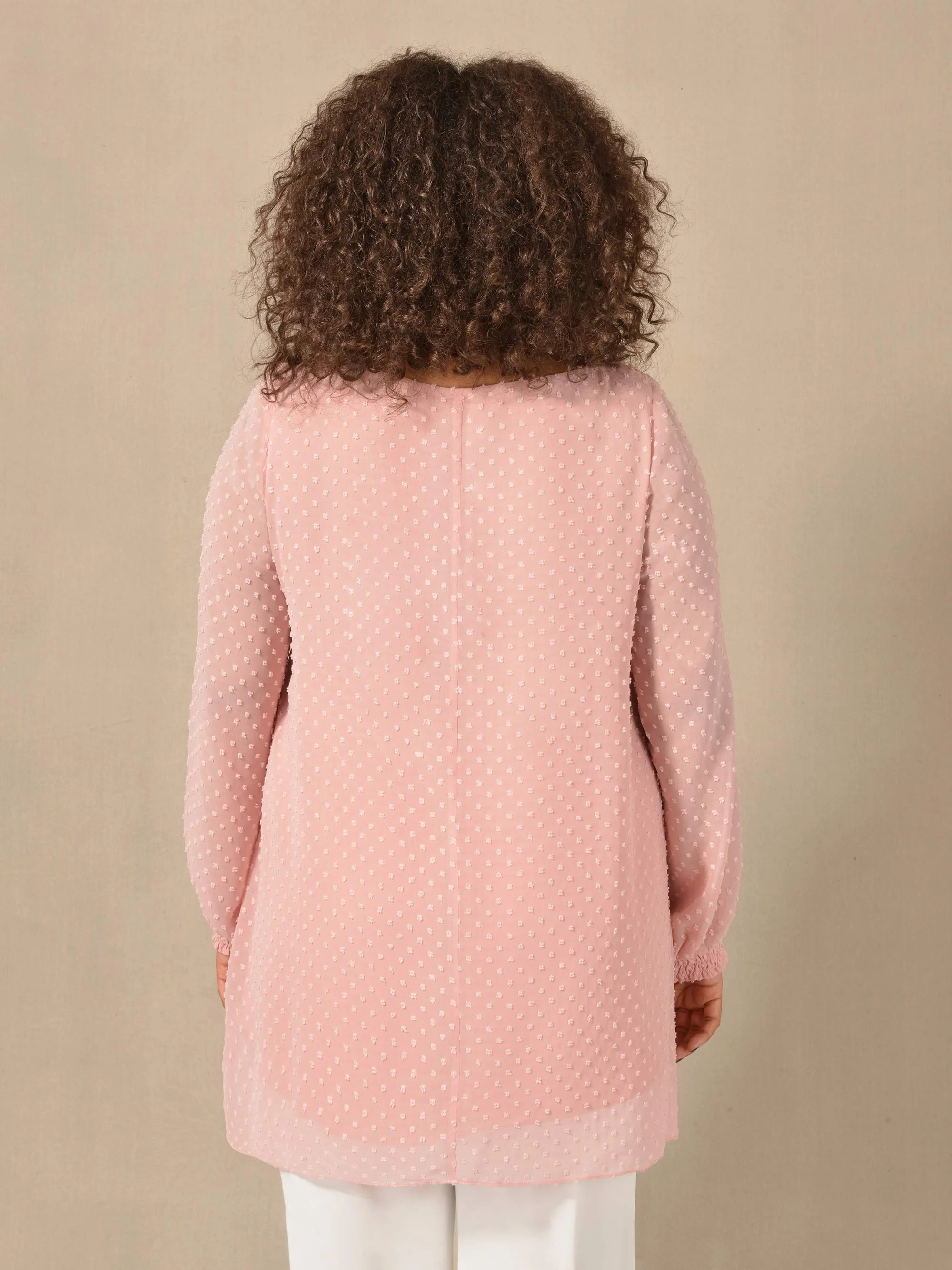 Pink Dobby Chiffon Blouse With Shirred Cuffs - Image 3
