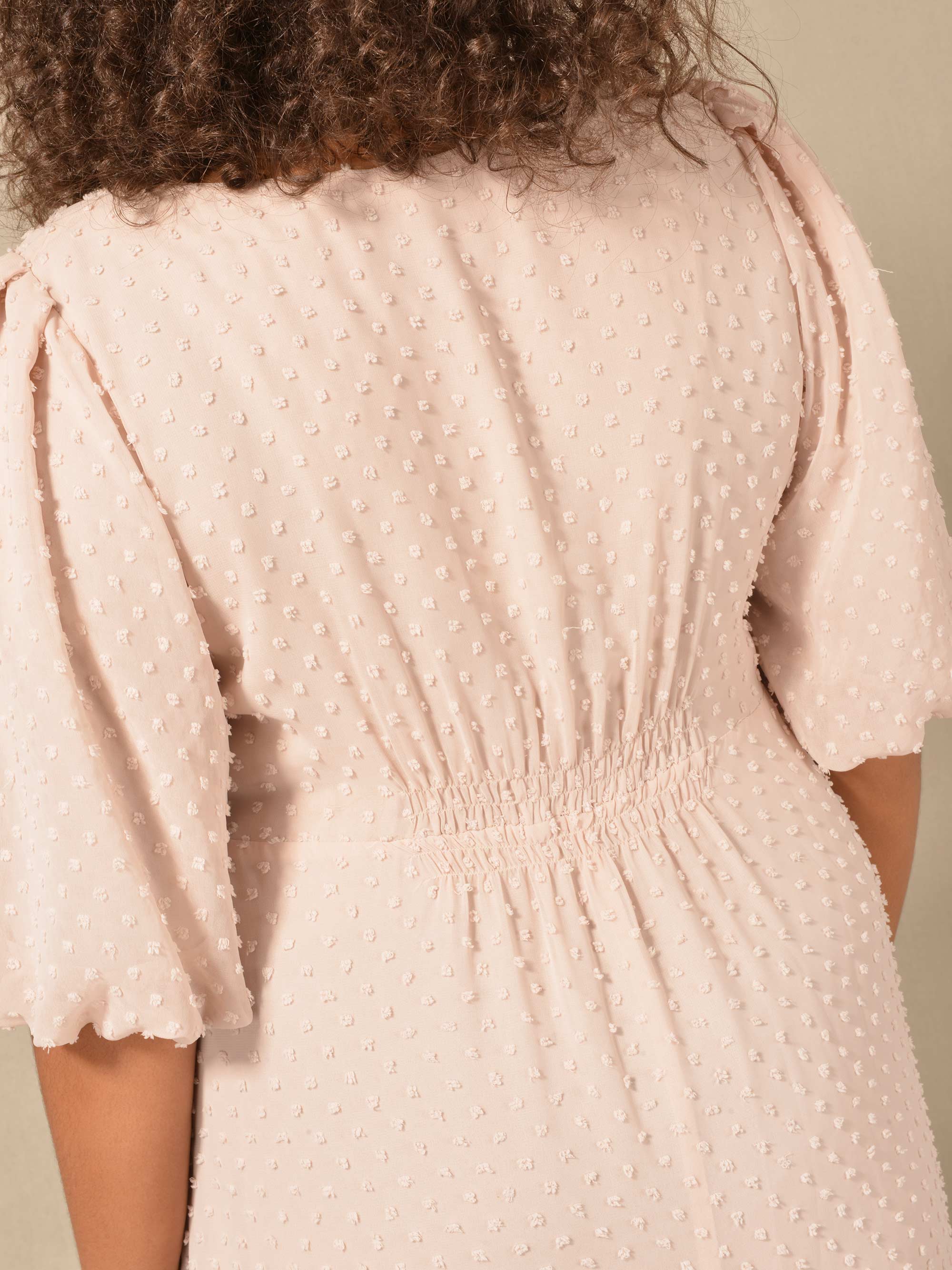 Pink Dobby Texture Short Sleeve Midi Dress - Image 6