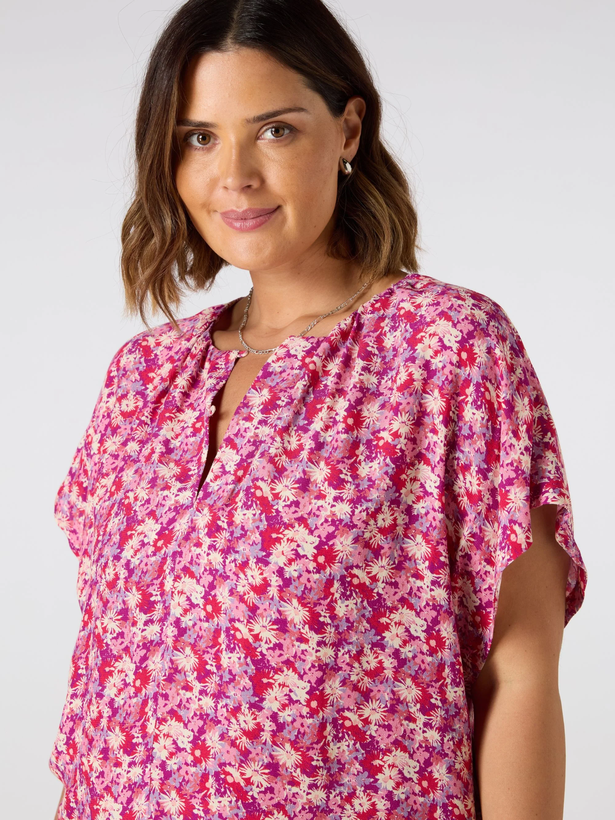 Pink Floral Button Front Blouse - Image 2