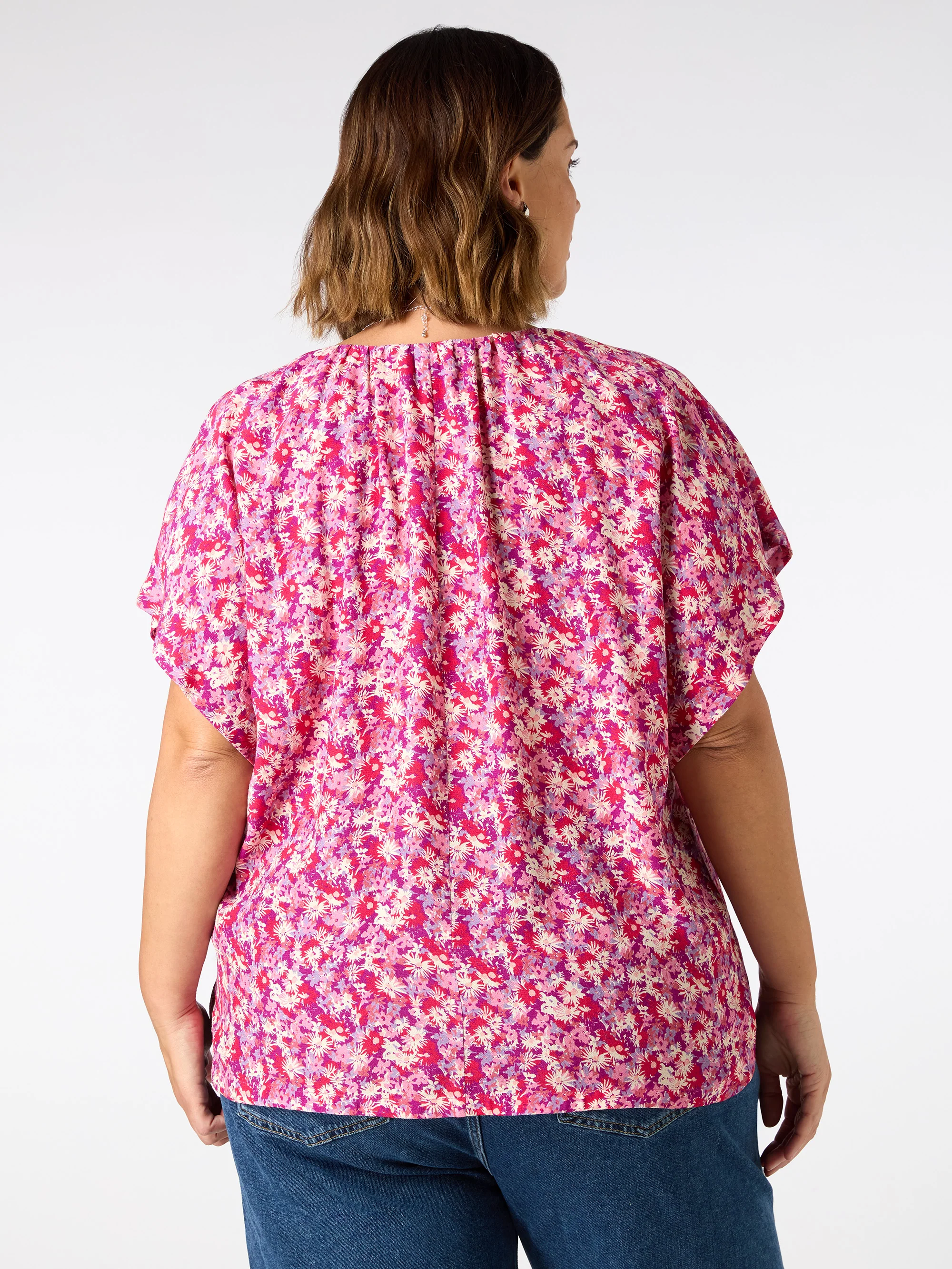 Pink Floral Button Front Blouse - Image 3