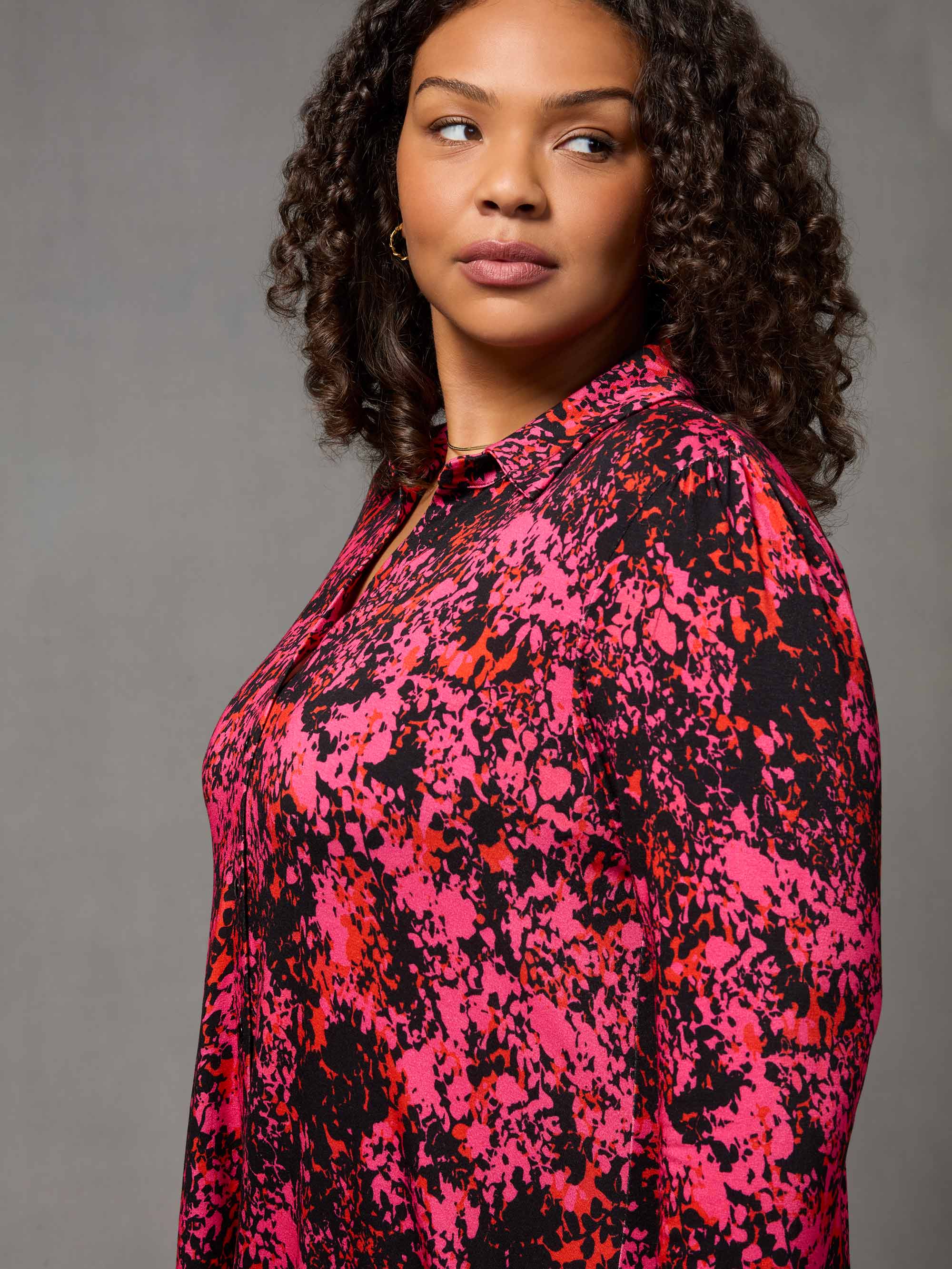 Pink Floral Print Jersey 3/4 Sleeve Shirt - Image 3