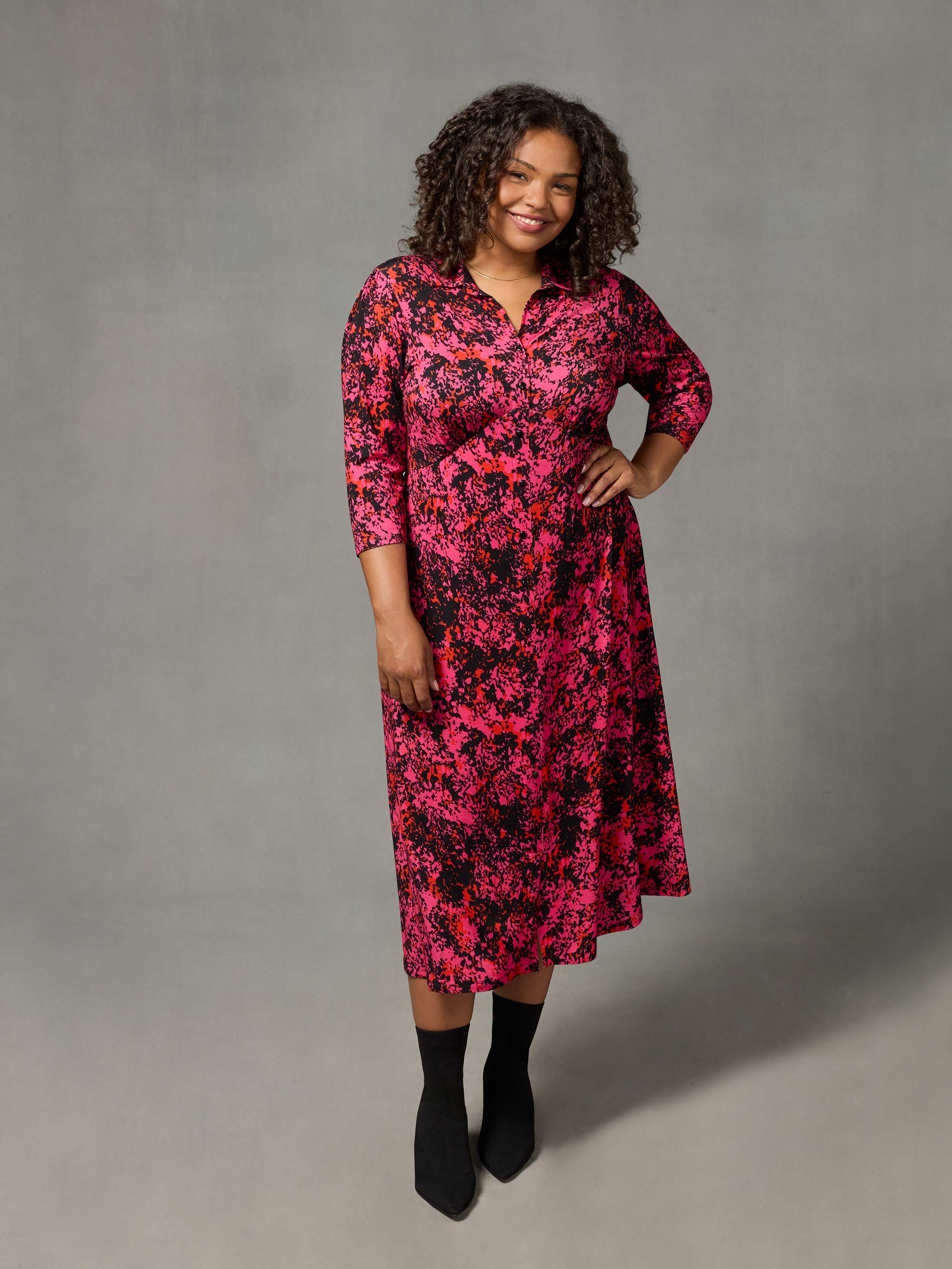 Pink Floral Print Jersey Empire Seam Shirt Dress - Image 3