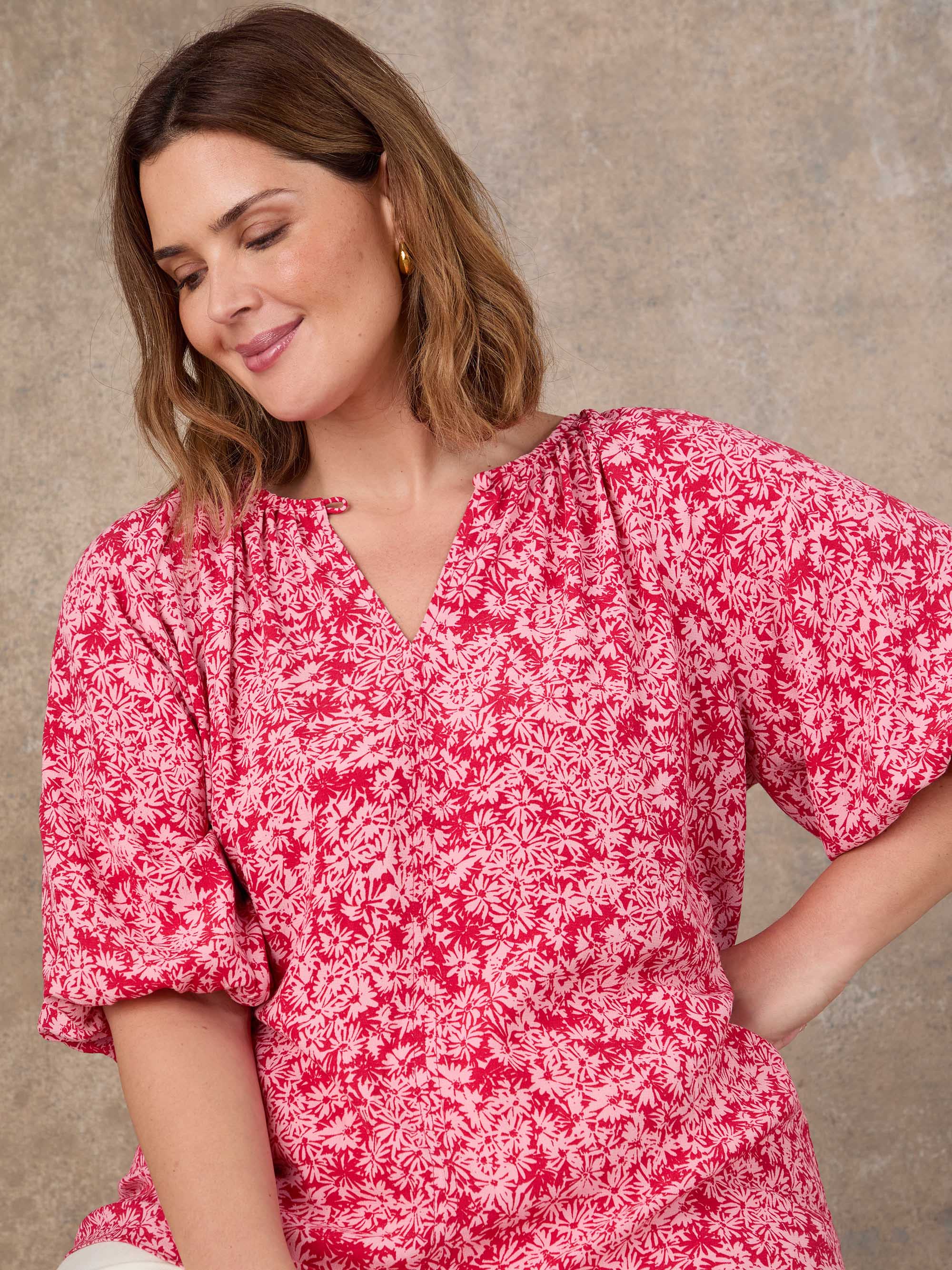 Pink Floral Print Puff Sleeve Blouse - Image 3
