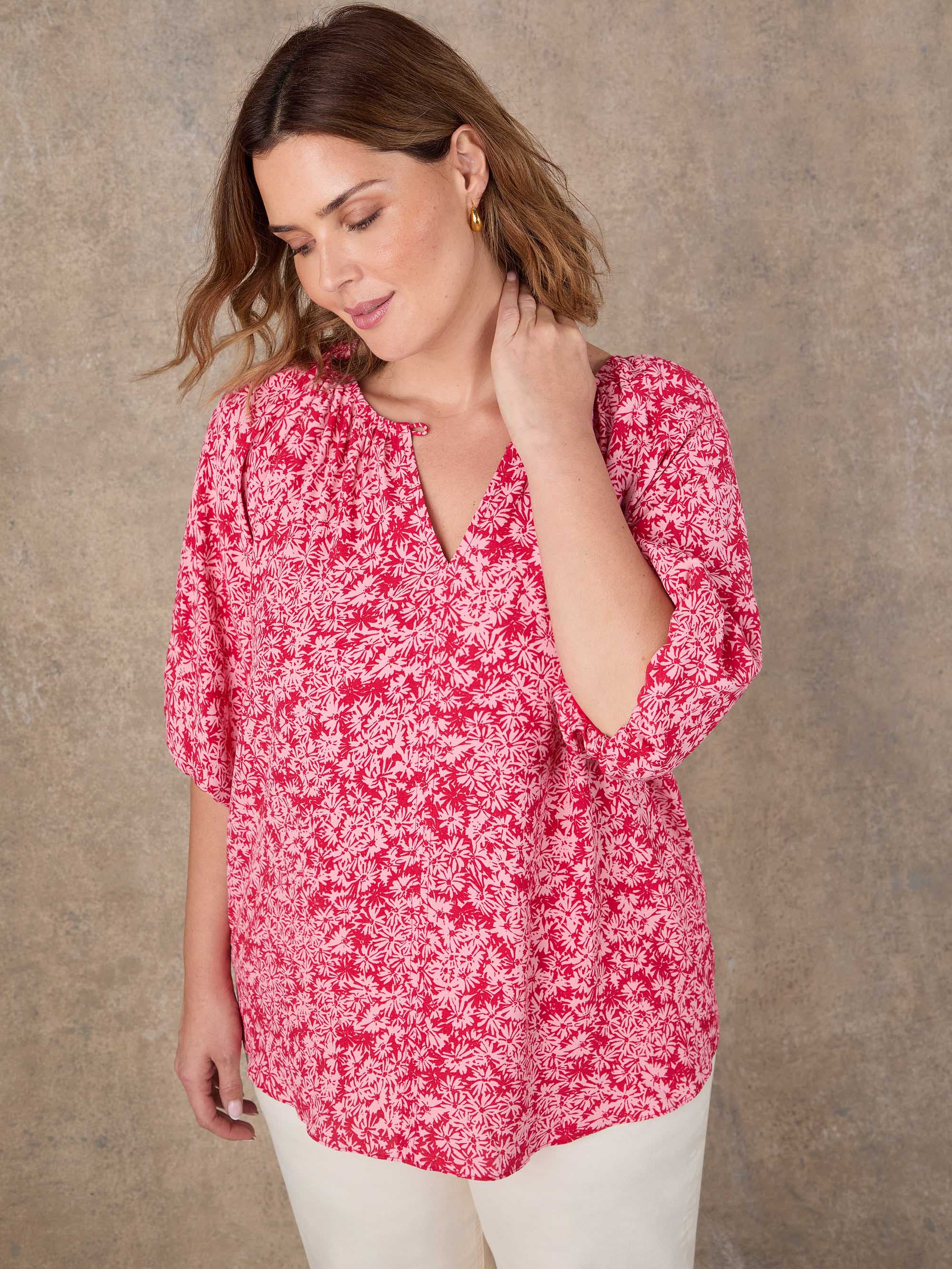 Pink Floral Print Puff Sleeve Blouse - Image 4
