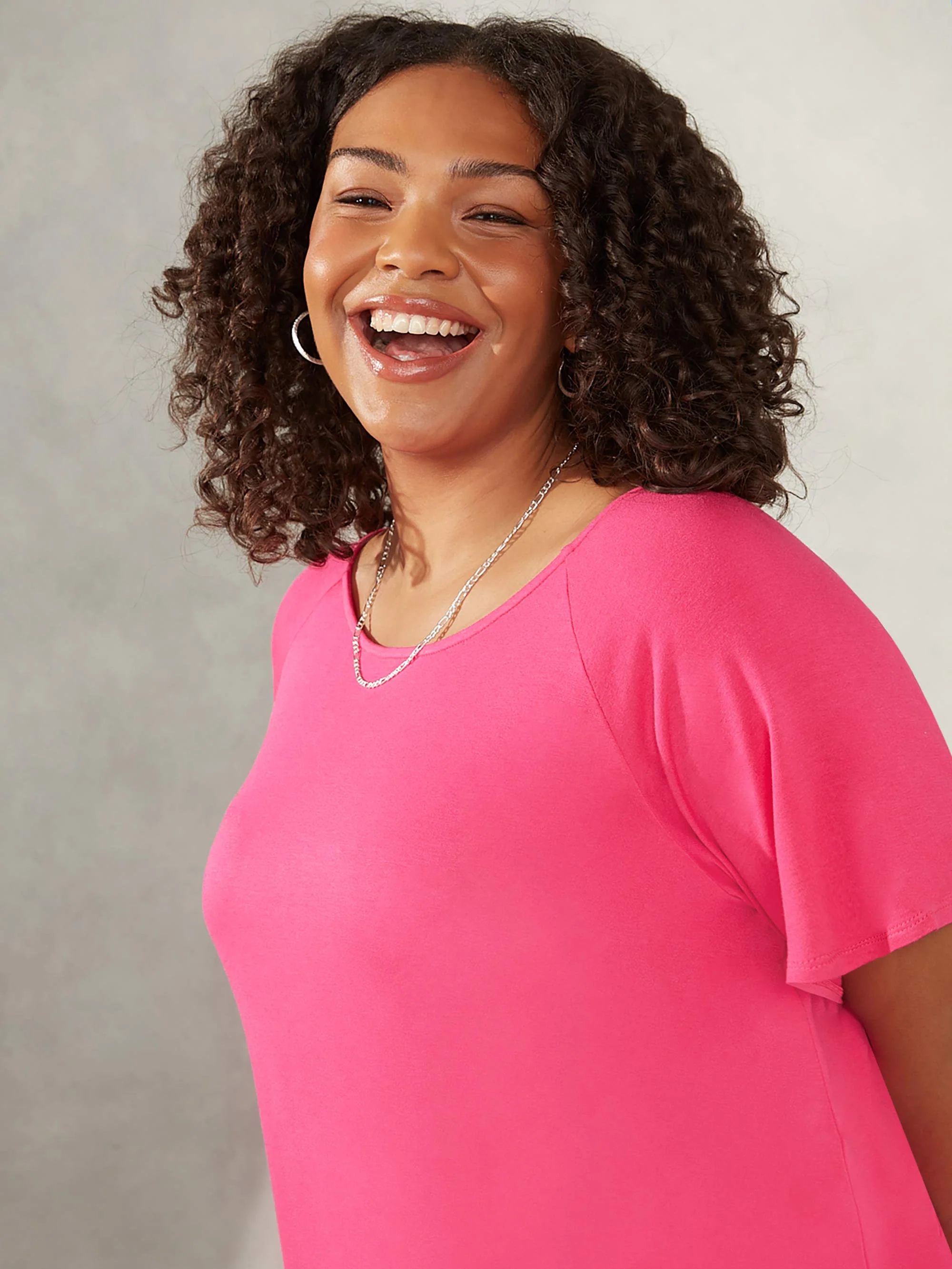Pink Flutter Sleeve Jersey Top - Image 2