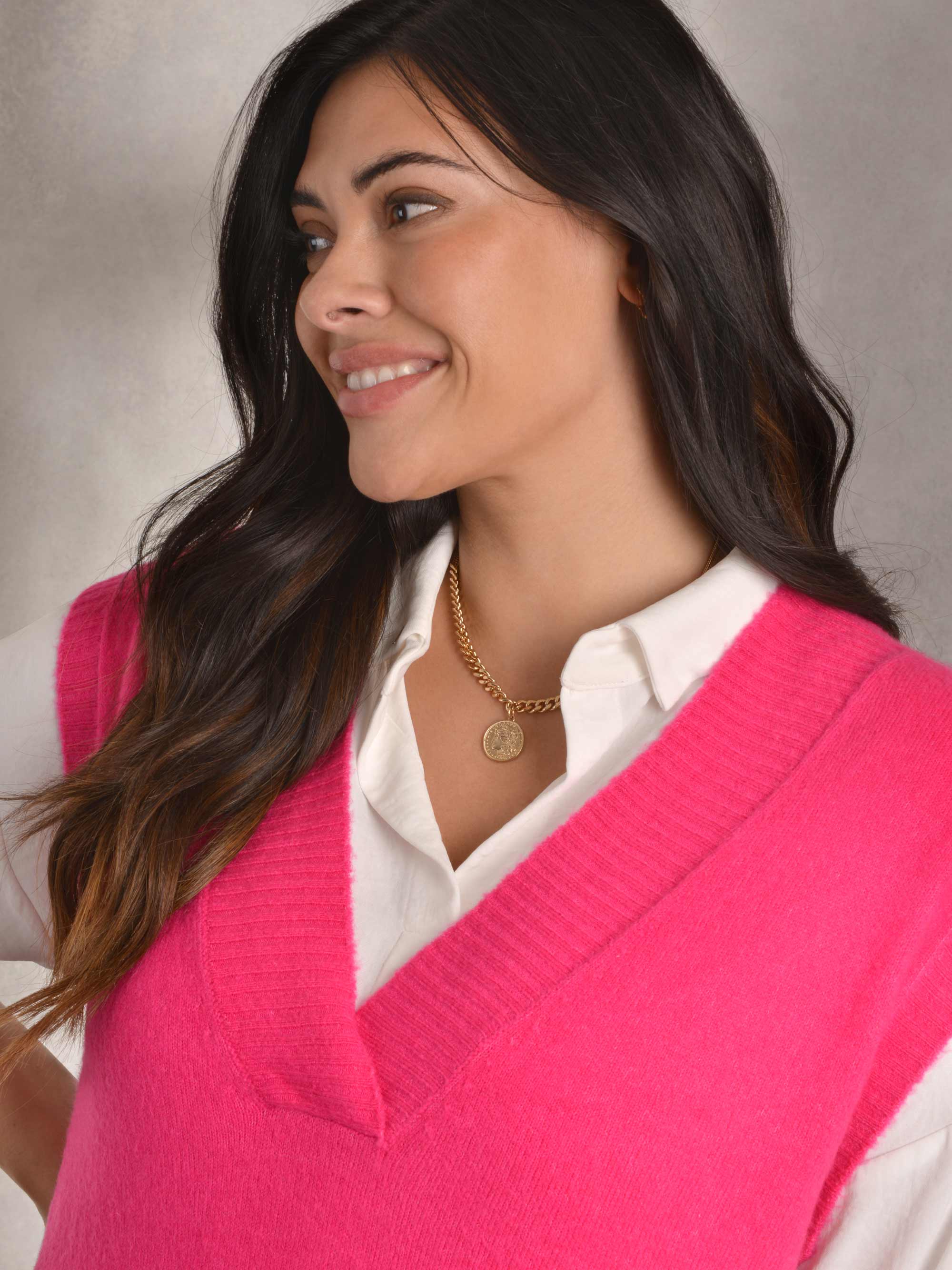 Pink V-Neck Knitted Vest - Image 3