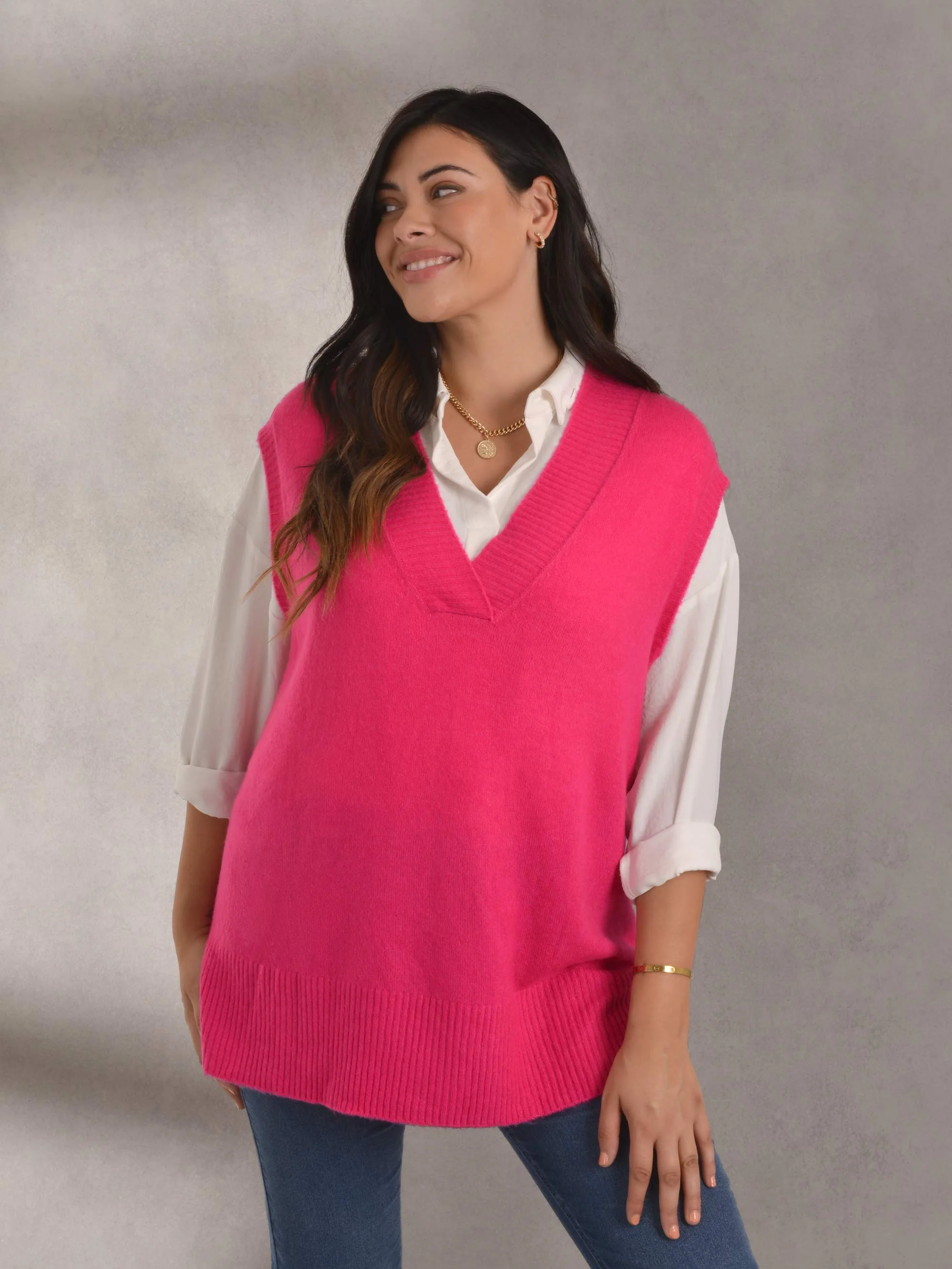 Pink V-Neck Knitted Vest - Image 4