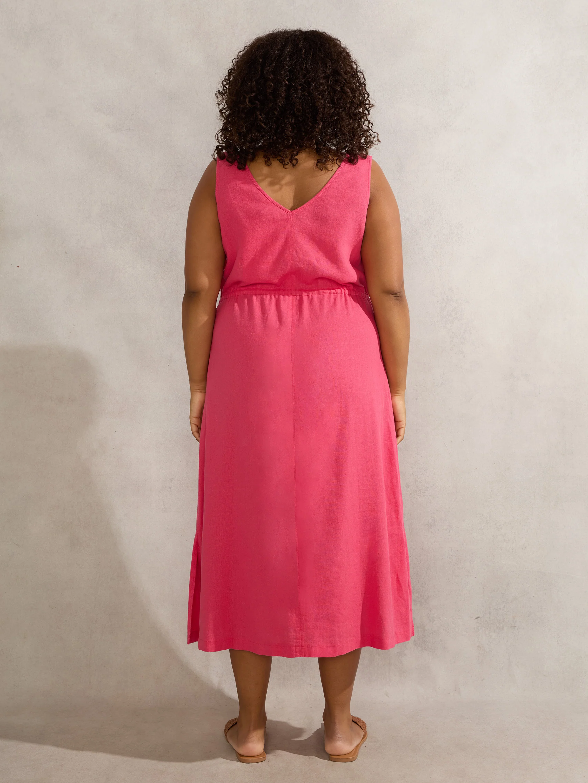 Pink Linen Blend Drawstring Dress - Image 5
