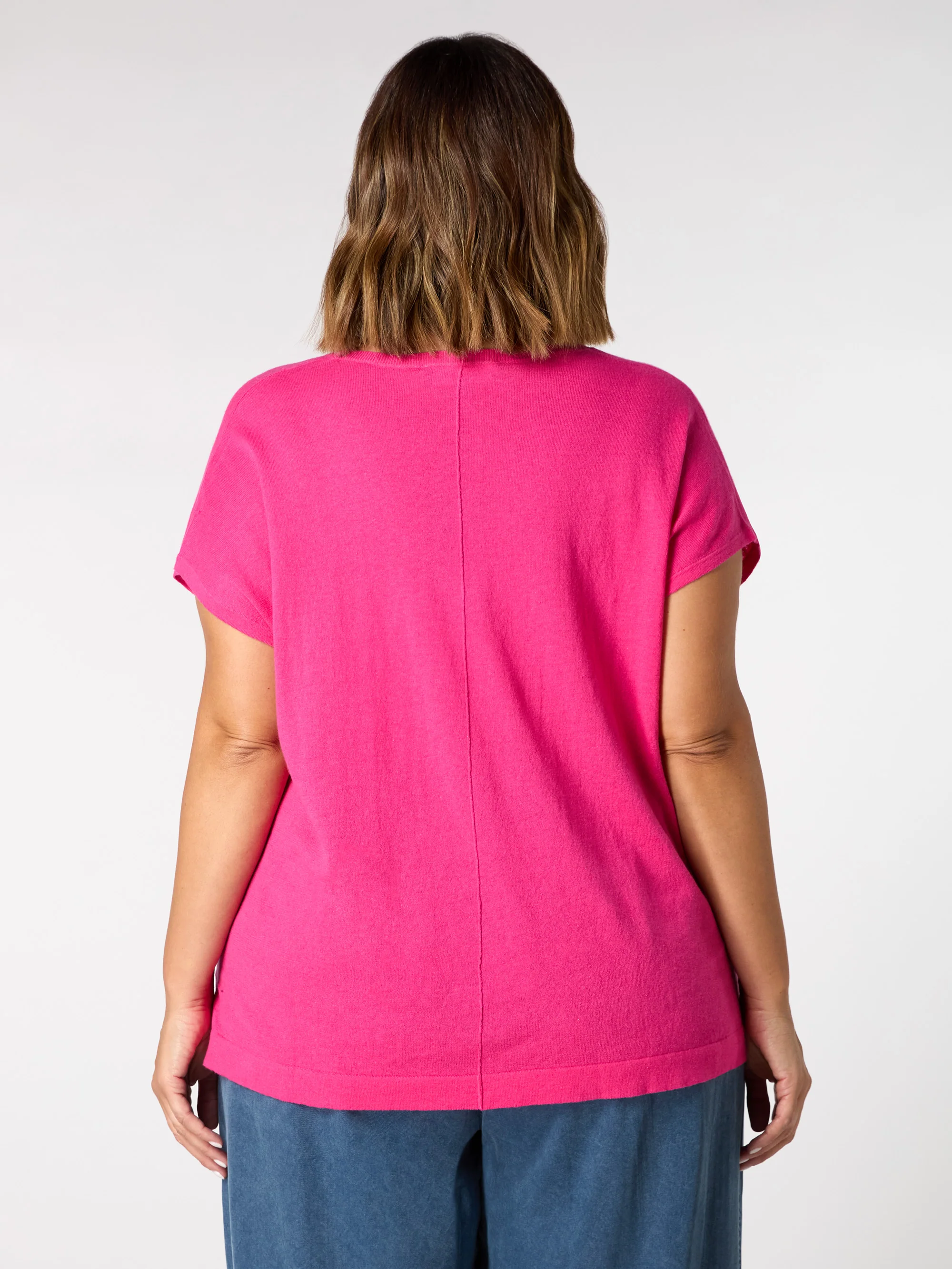 Pink Linen Blend V-Neck Knitted Top - Image 3
