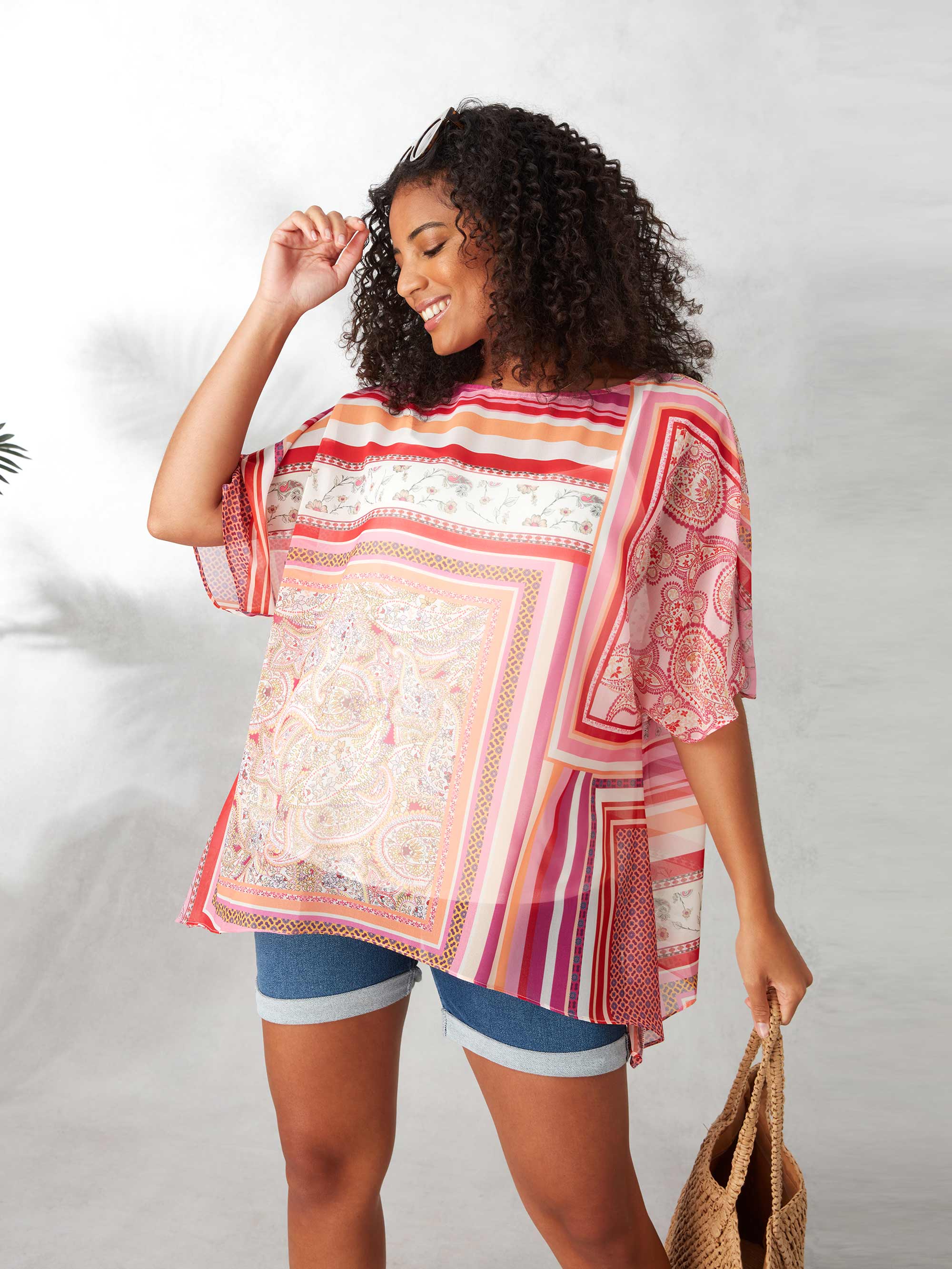 Pink Multi Tile Print Overlay Blouse - Image 3