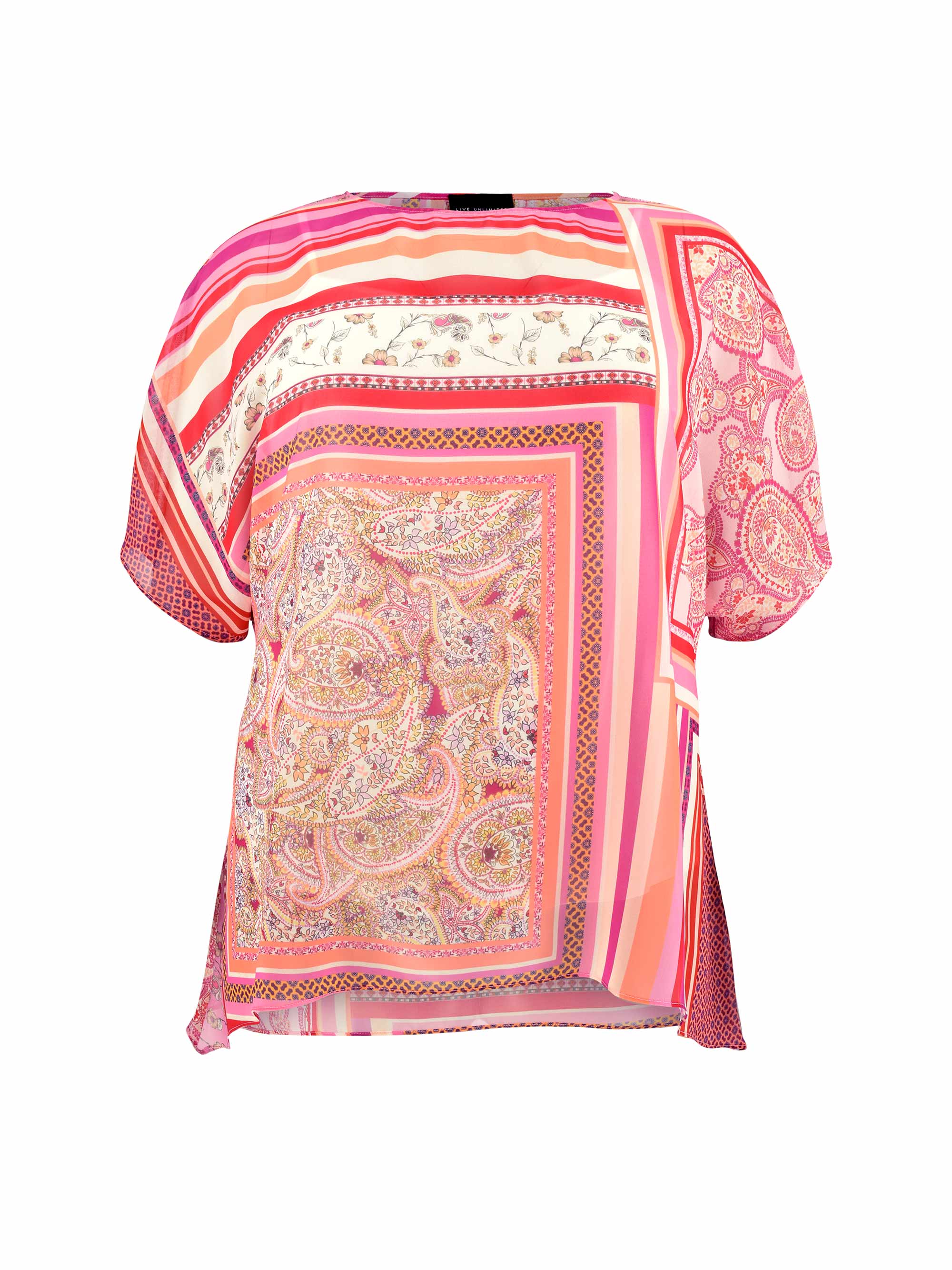 Pink Multi Tile Print Overlay Blouse - Image 4