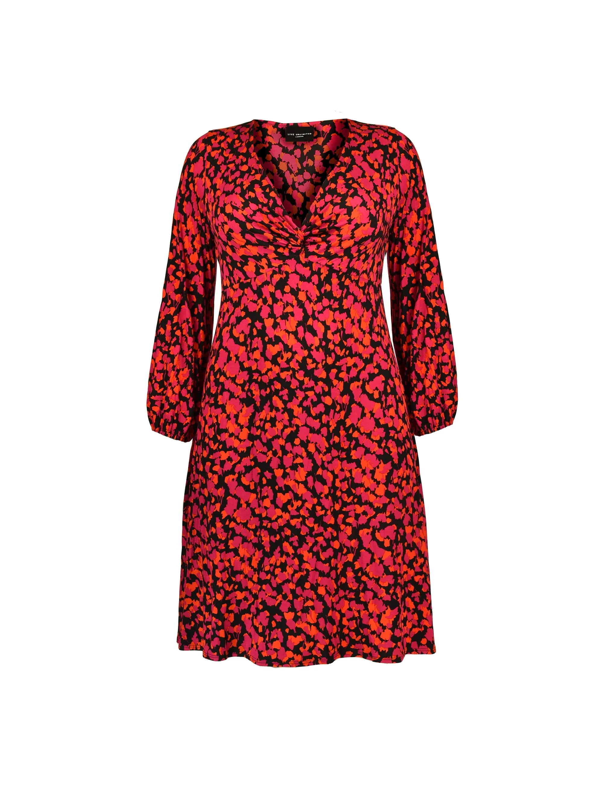 Pink Abstract Print Twist Front Jersey Dress - Image 4