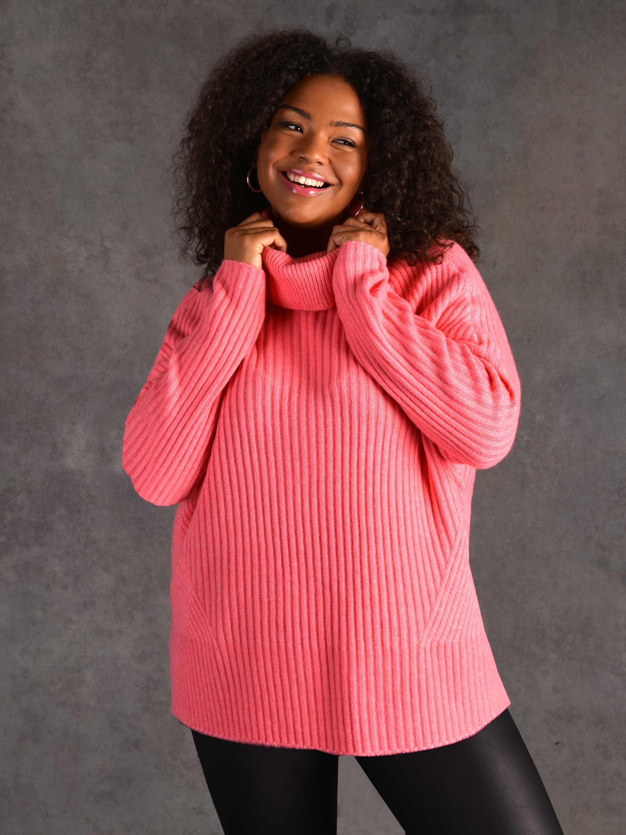 Pink Rib Roll Neck Jumper - Image 2