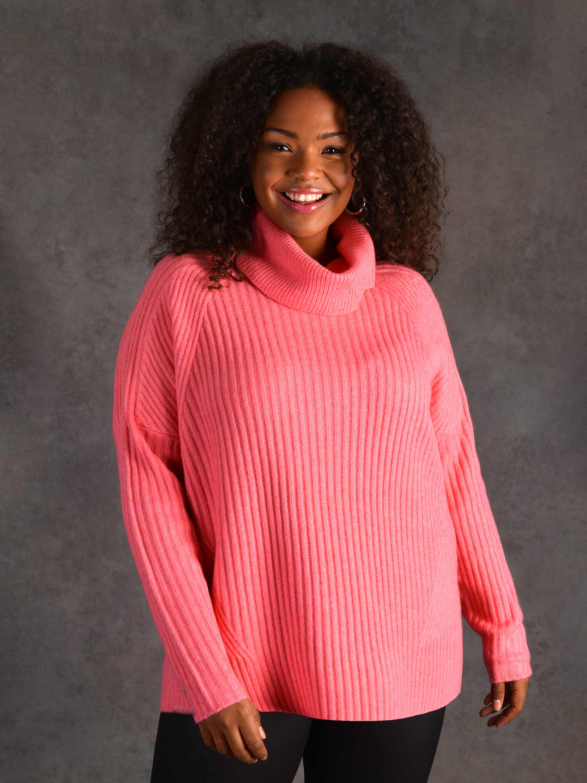 Pink Rib Roll Neck Jumper - Image 3