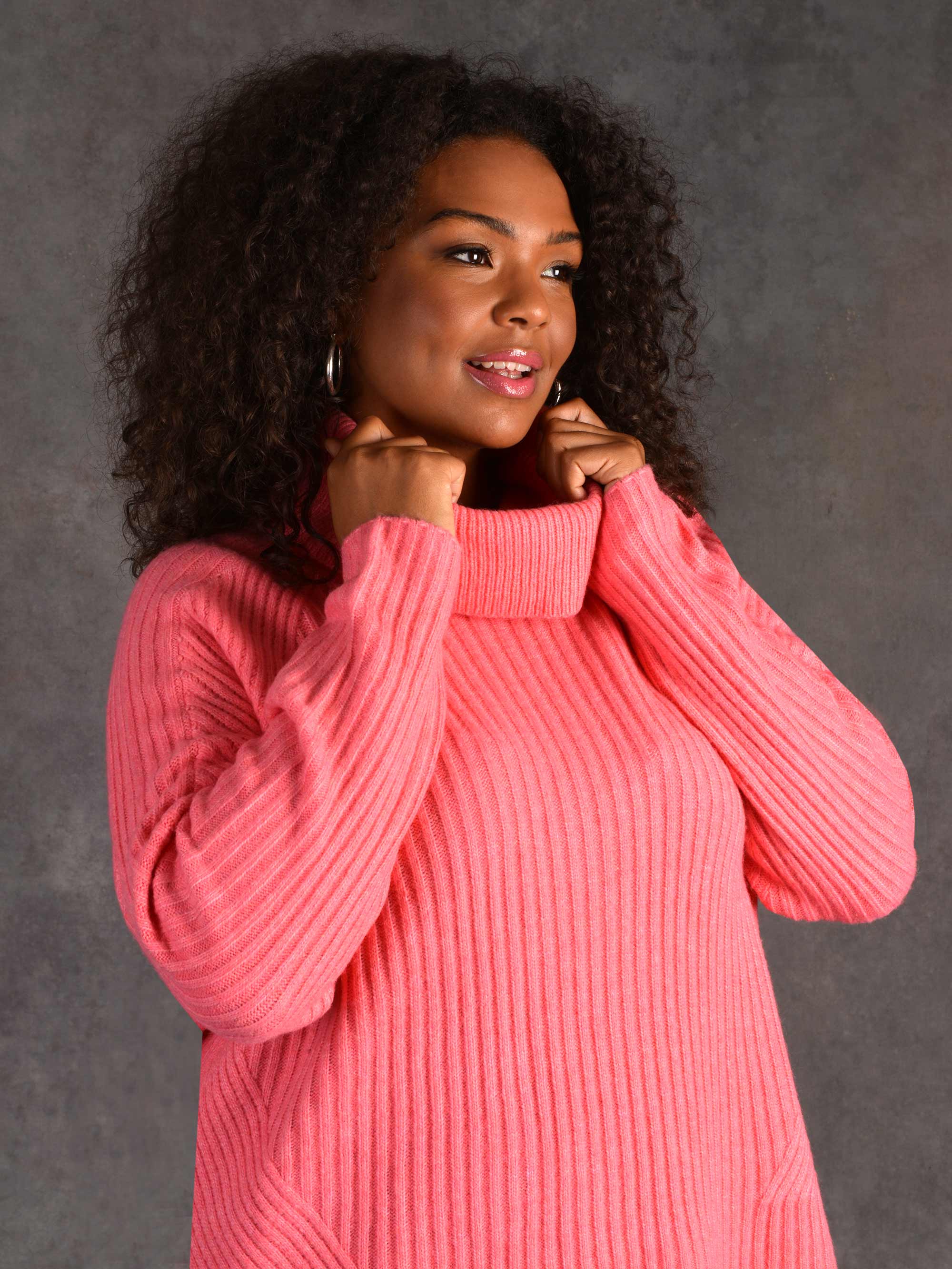 Pink Rib Roll Neck Jumper - Image 4