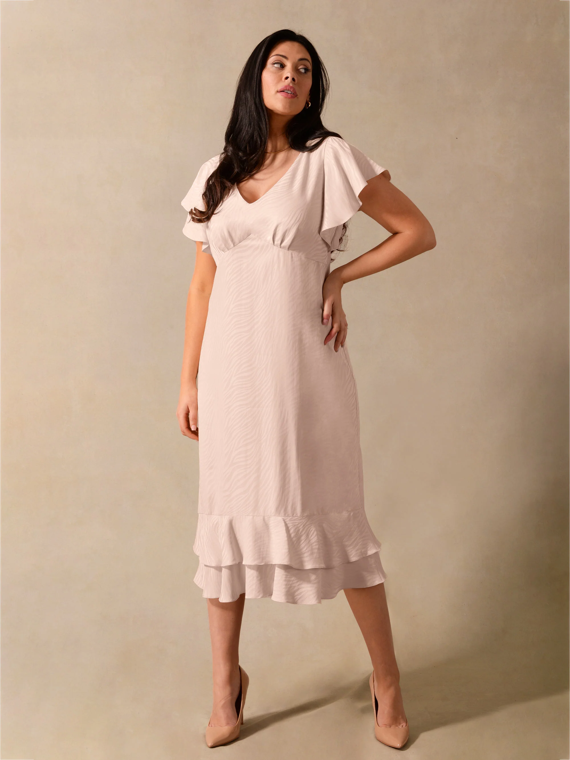 Pink Zebra Jacquard Tiered Hem Dress - Image 3