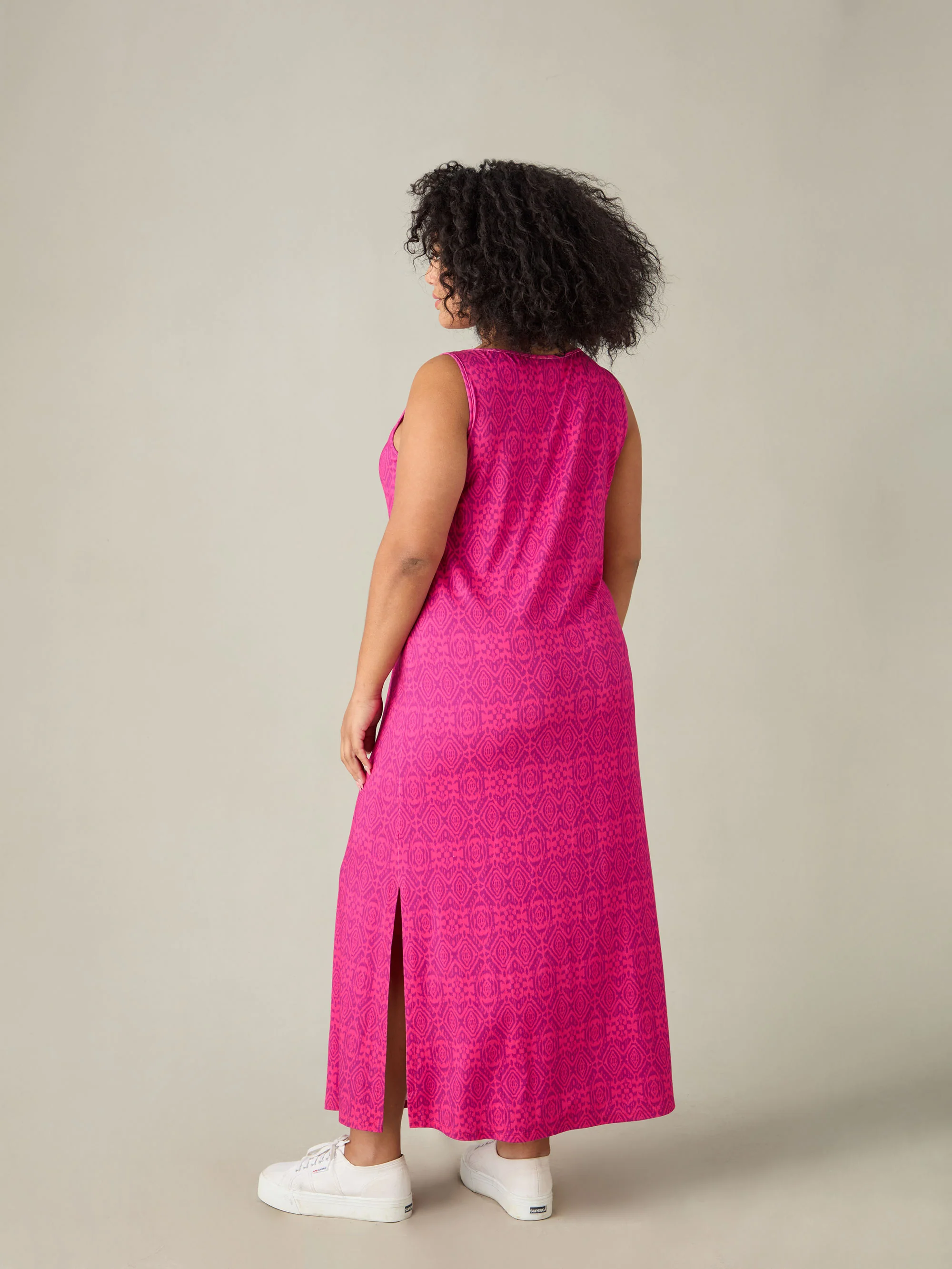 Pink Geo Jersey Sleeveless Maxi Dress - Image 3