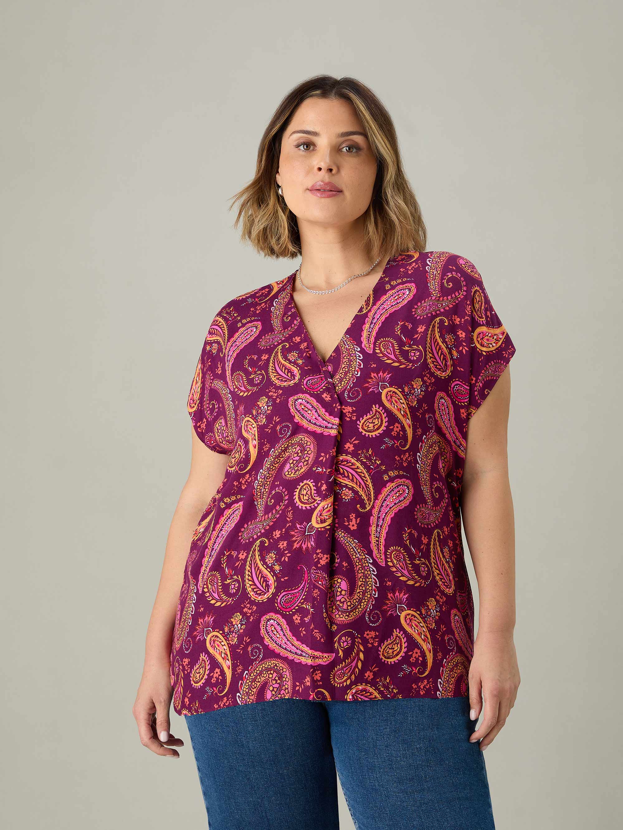 Plum Paisley Pleat Front Top - Image 2