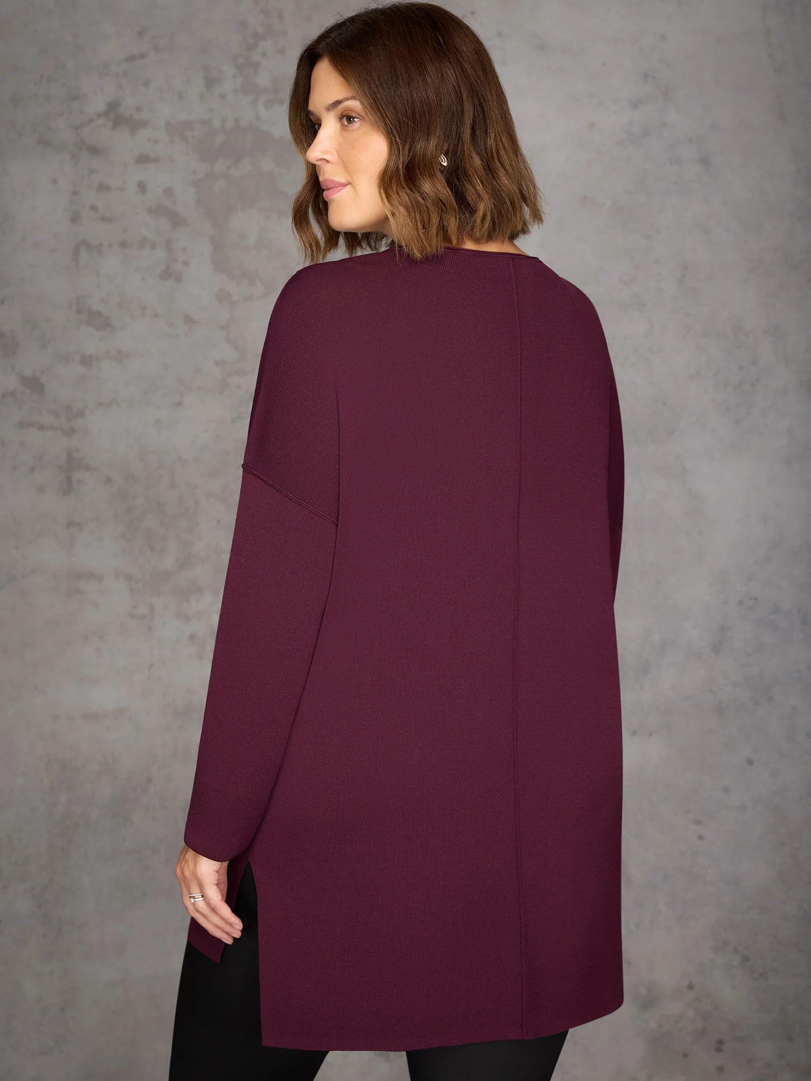 Plum Ribbed Detail V-Neck Knit Tunic - Image 5