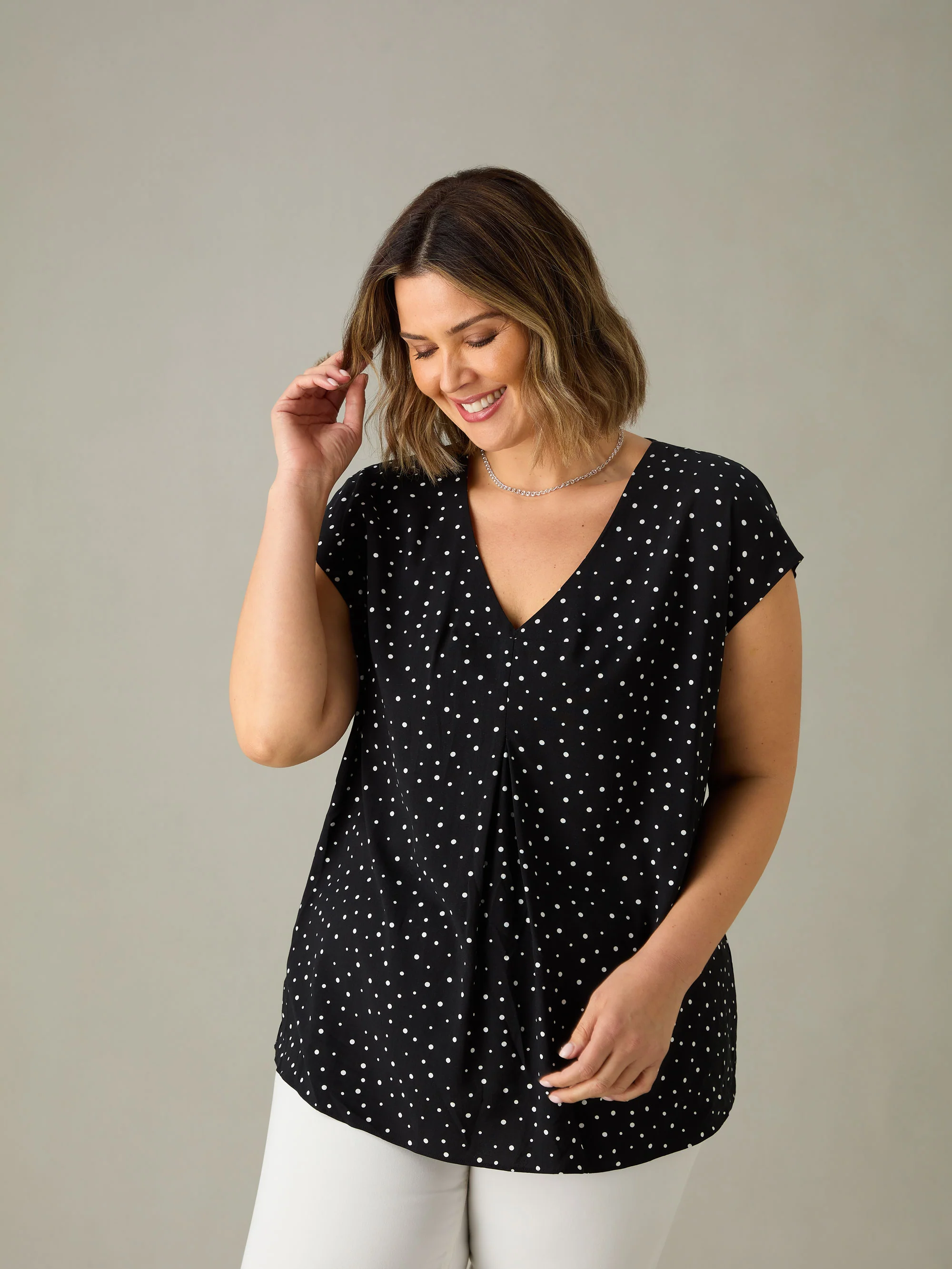 Polka Dot Pleat Front Top - Image 3
