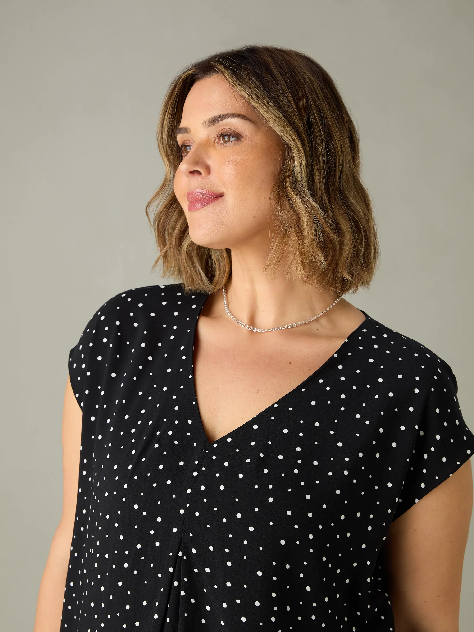 Polka Dot Pleat Front Top - Image 5