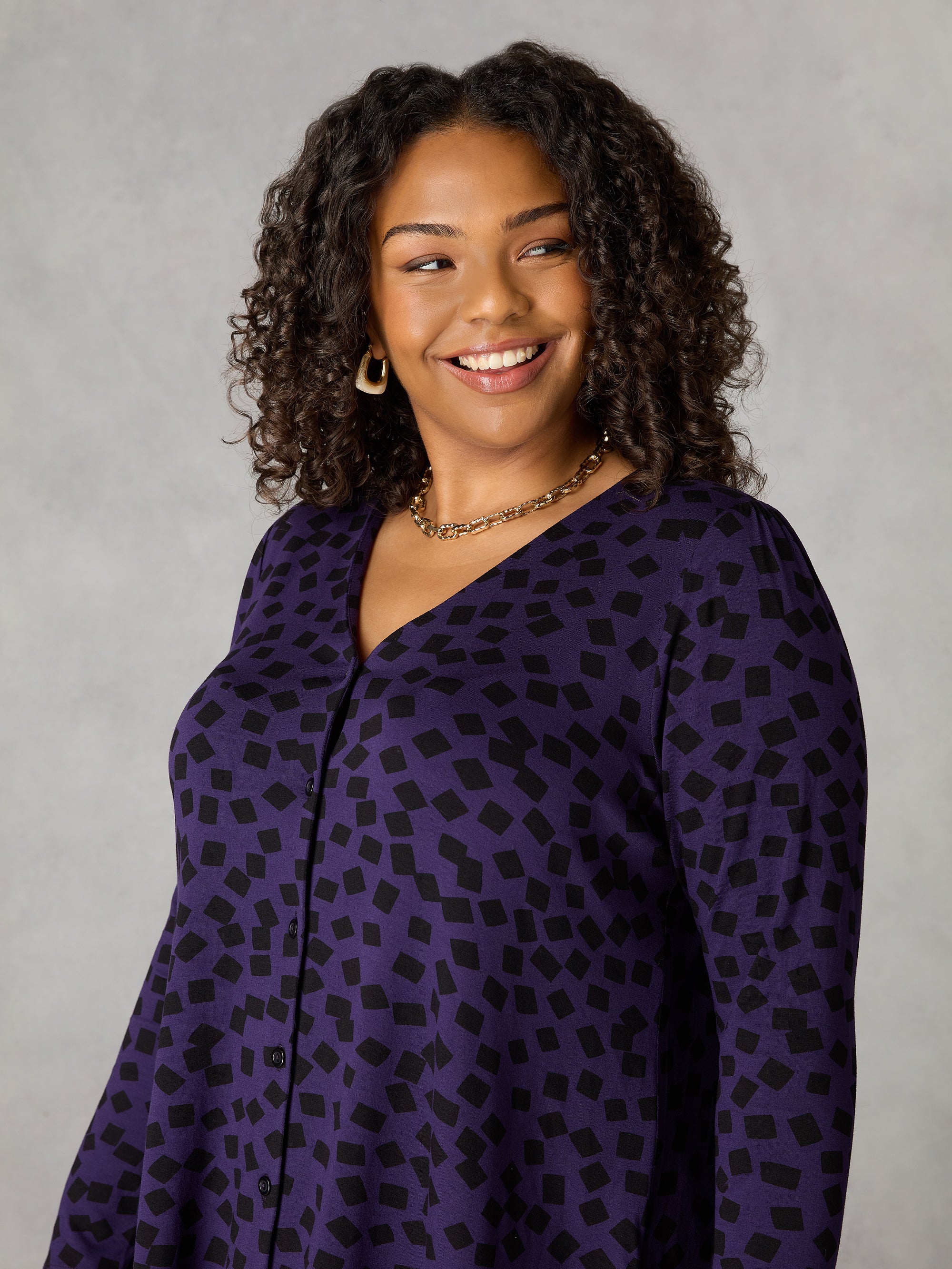 Purple Dash Print Jersey Button Through Shirt - Image 3
