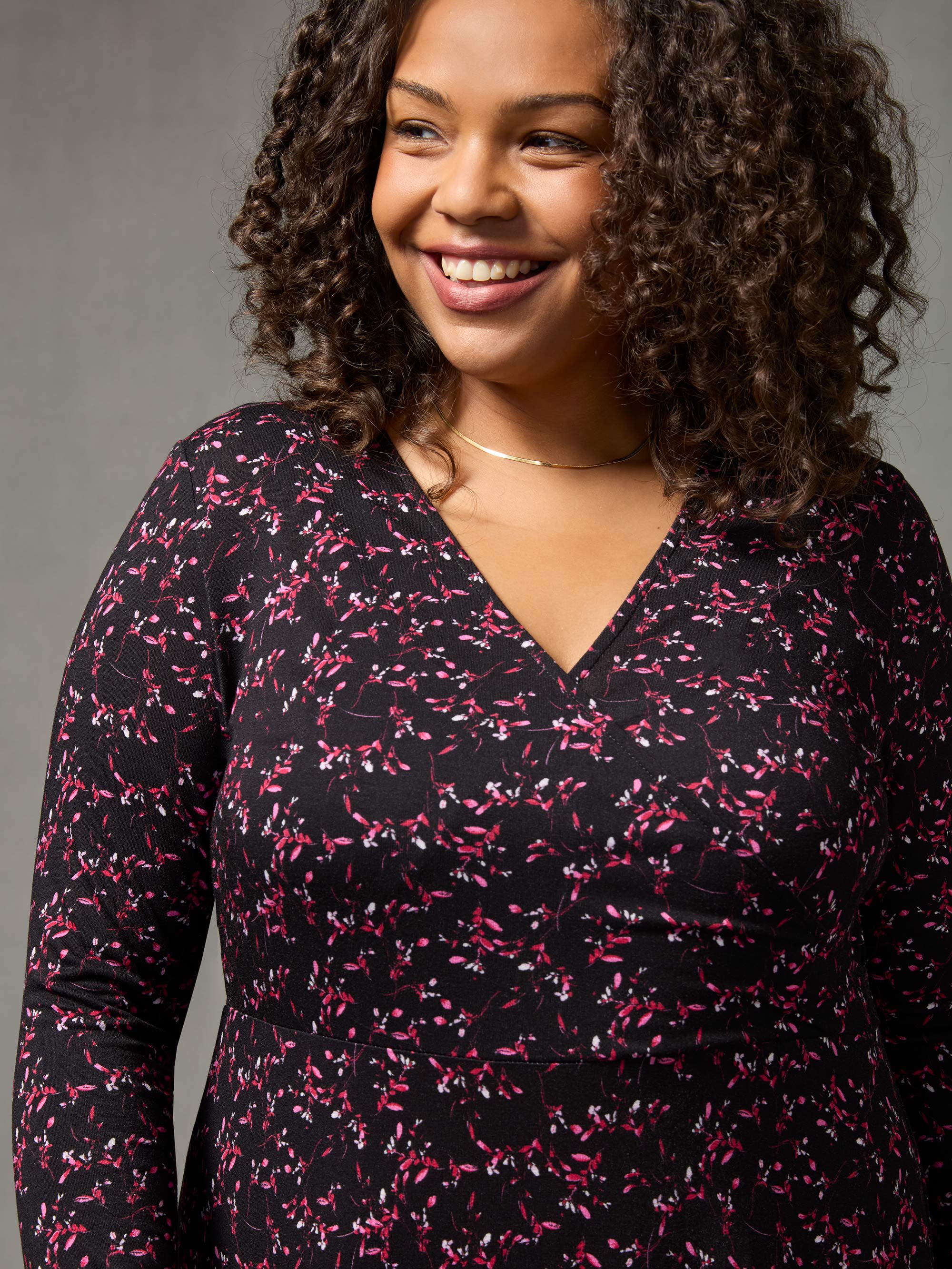 Purple Ditsy Print Jersey Wrap Dress - Image 3