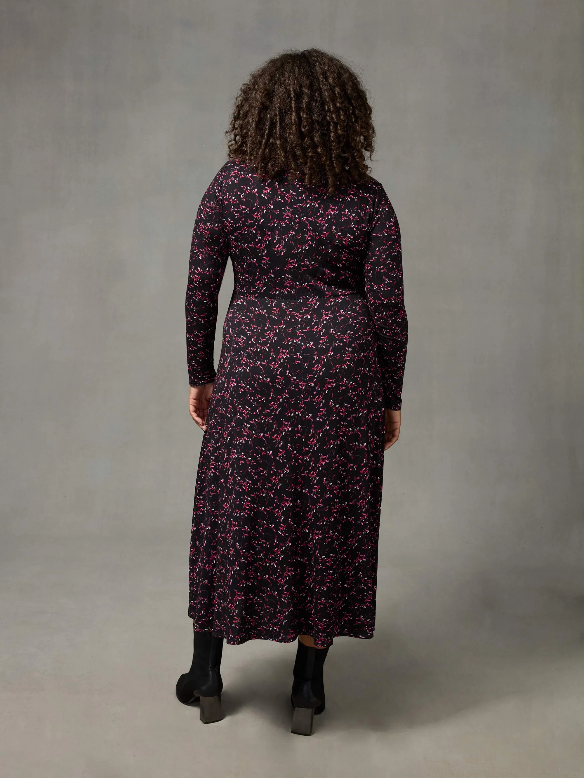 Purple Ditsy Print Jersey Wrap Dress - Image 4