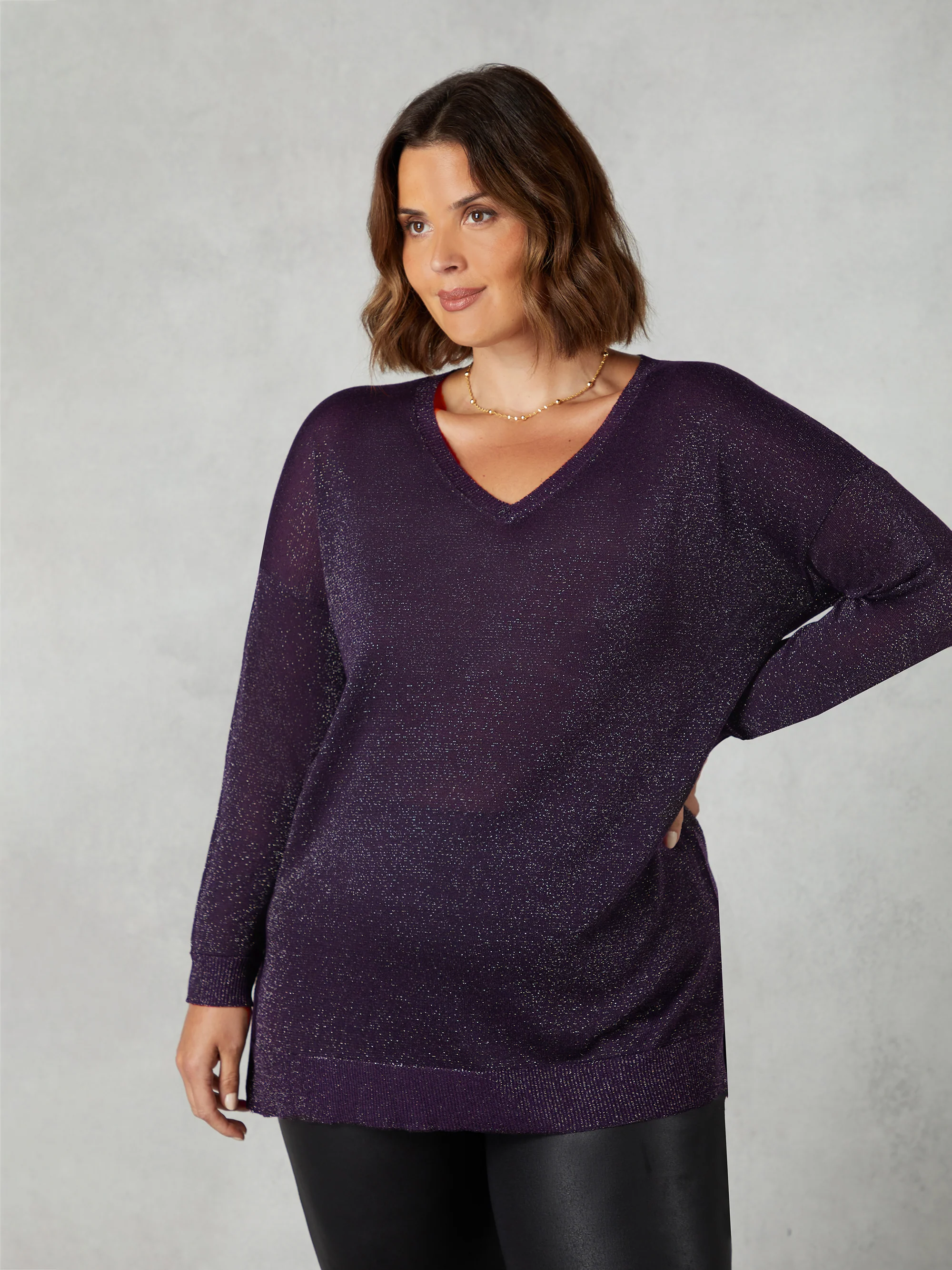 Purple Fine Knit Sparkle Jumper - Image 2