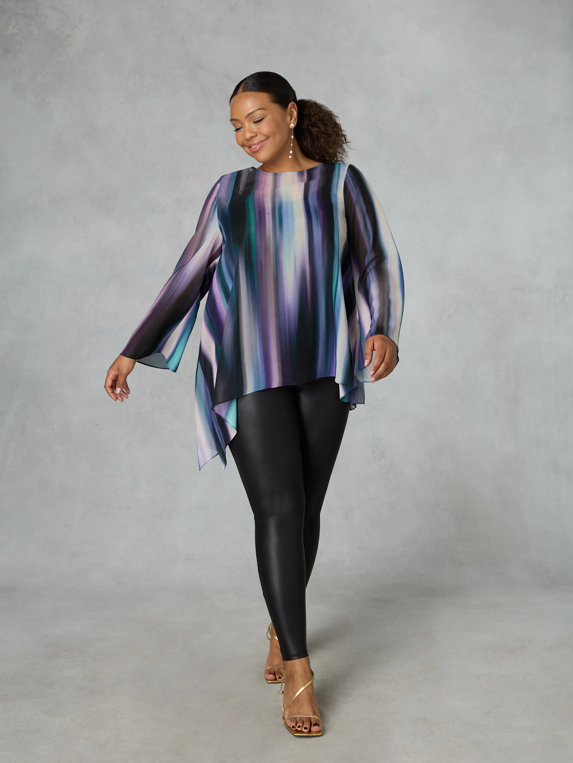 Purple Ombre Chiffon Asymmetric Top