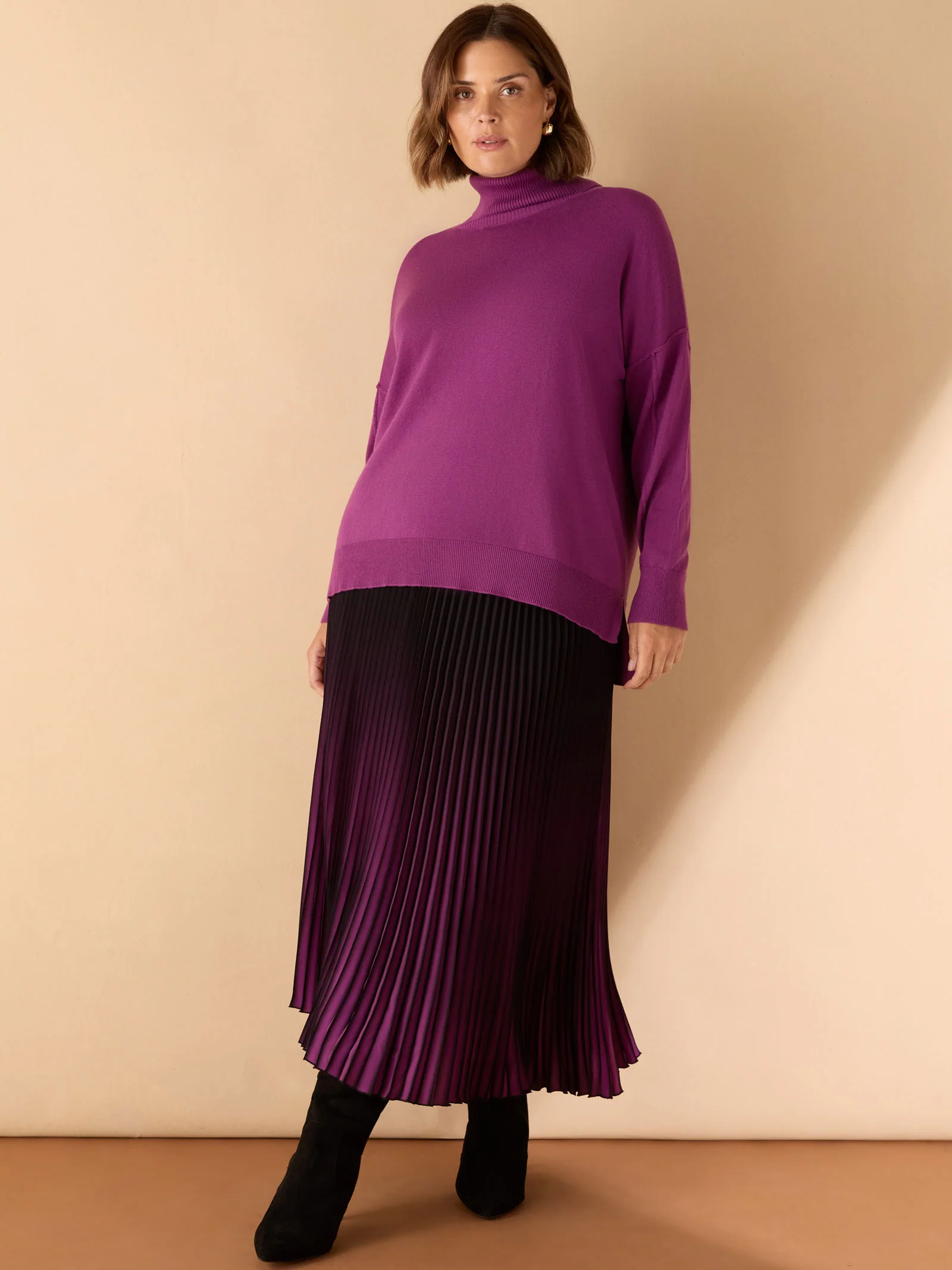 Purple Ombre Pleated Maxi Skirt - Image 4