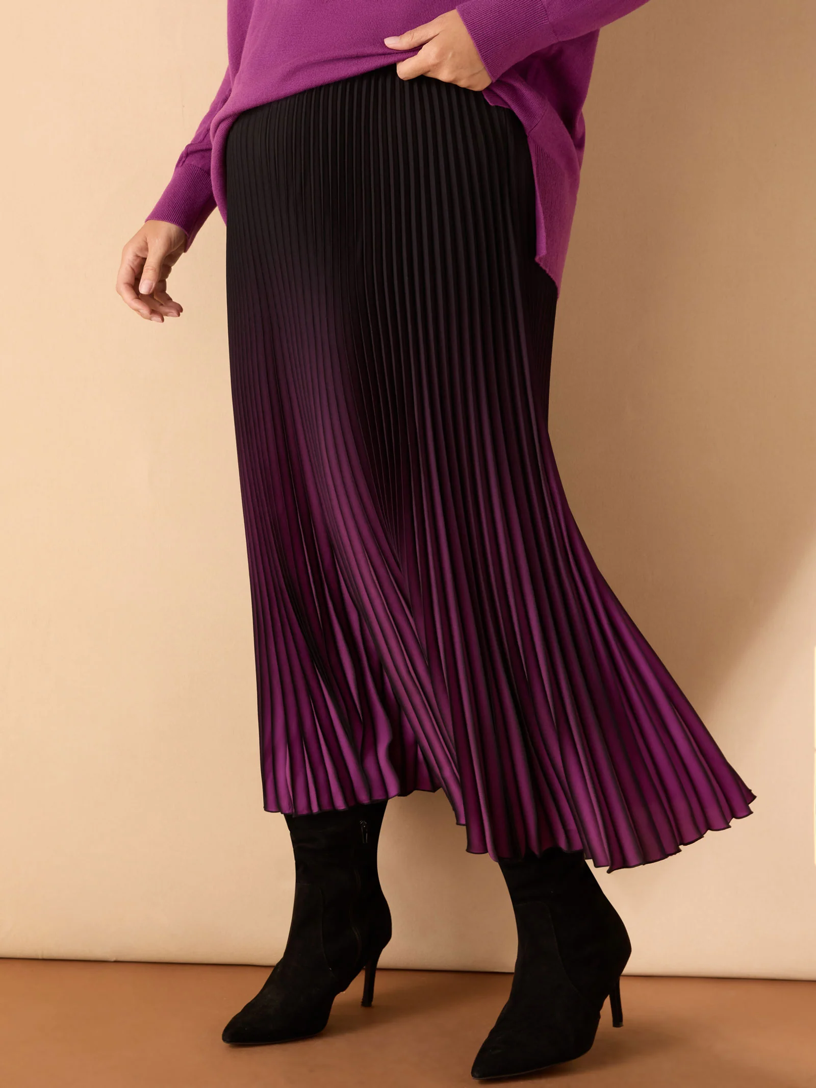 Purple Ombre Pleated Maxi Skirt - Image 5