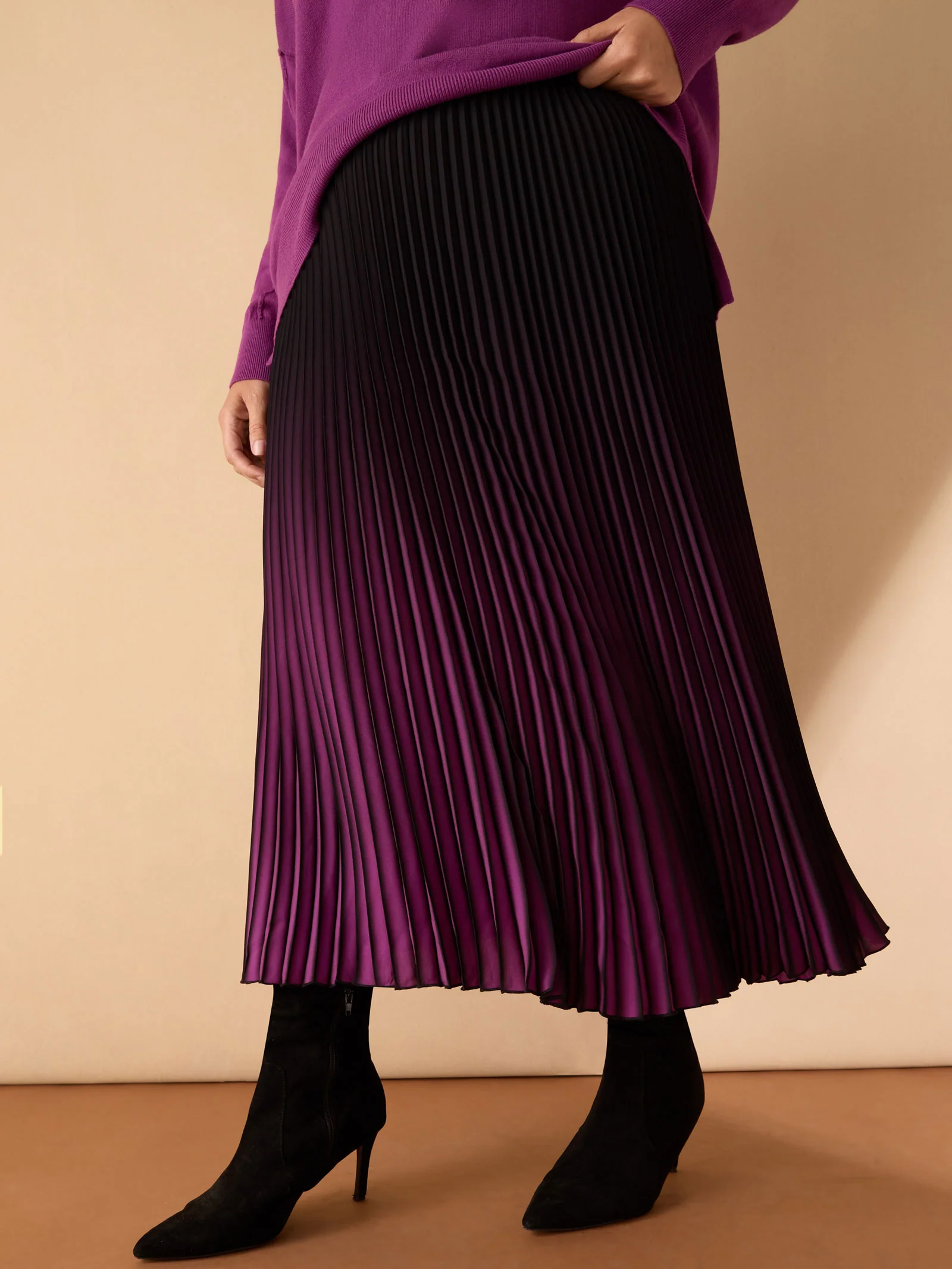 Purple Ombre Pleated Maxi Skirt - Image 6