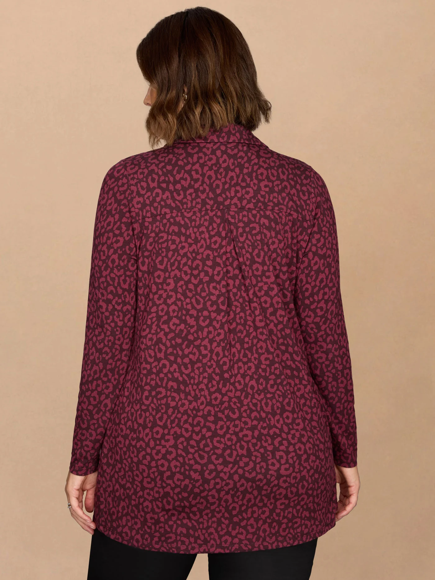 Burgundy Animal Print Jersey Polo Collar Tunic - Image 3