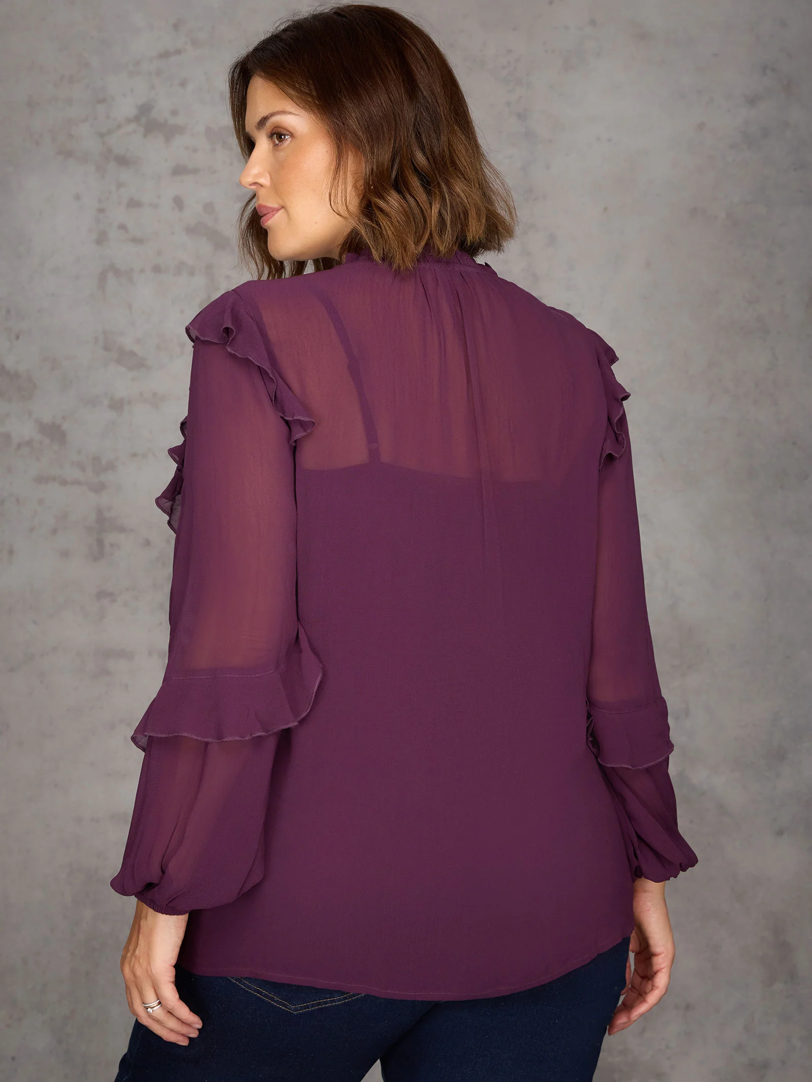 Plum Ruffle Tie Neck Blouse - Image 6